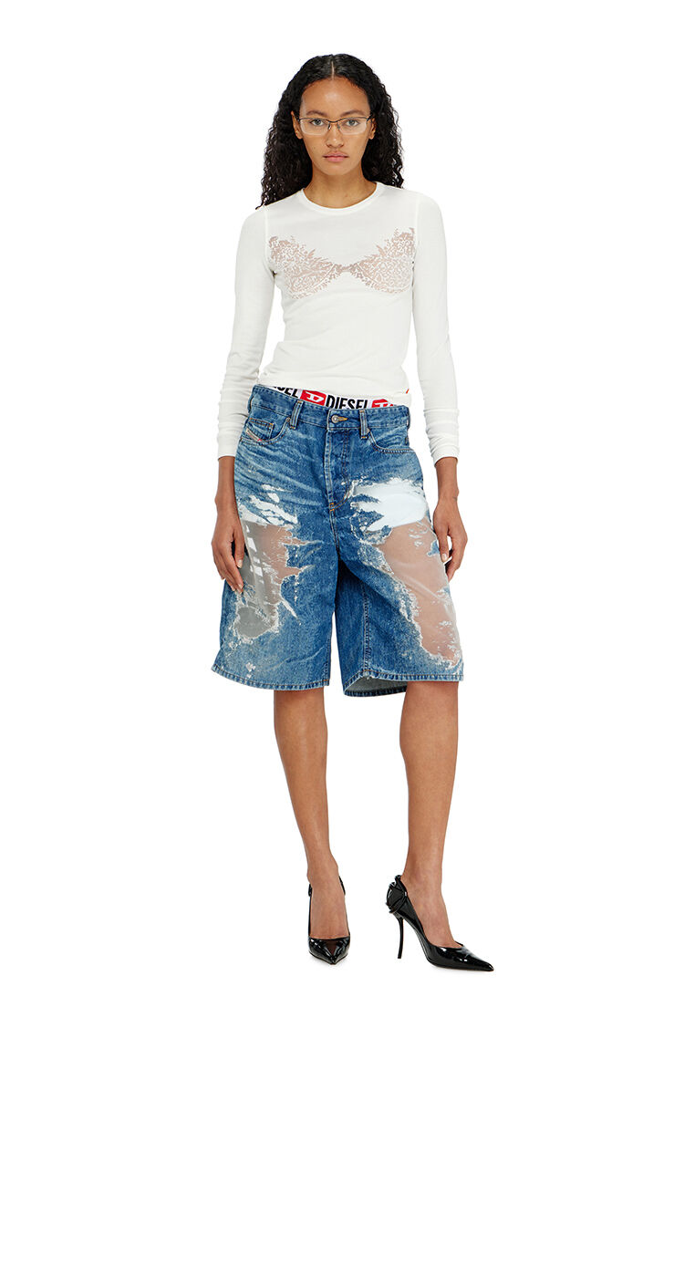 Short en denim devor&eacute;
