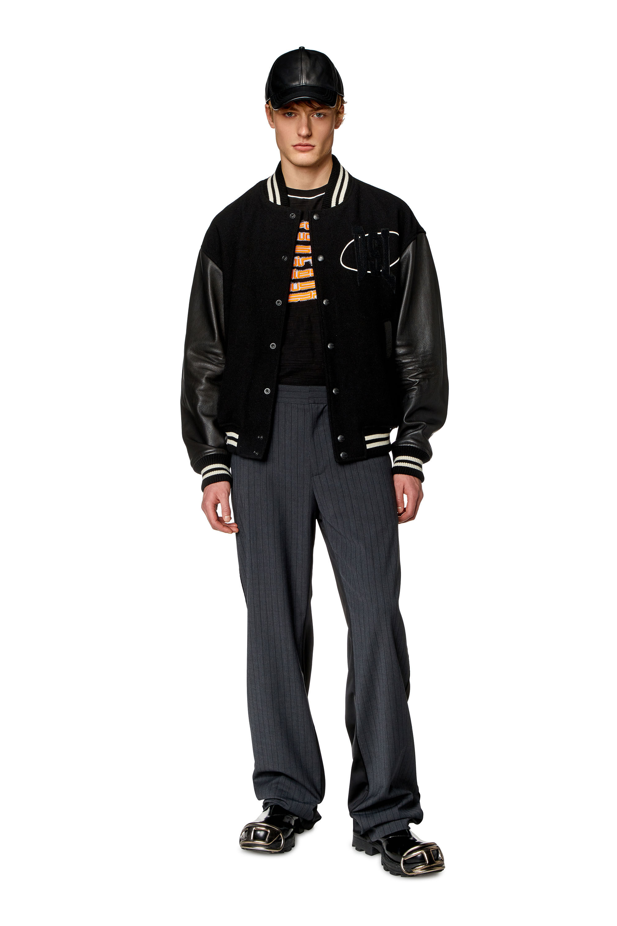 Veste bomber universitaire en laine et cuir Homme L FRANZ PATCH