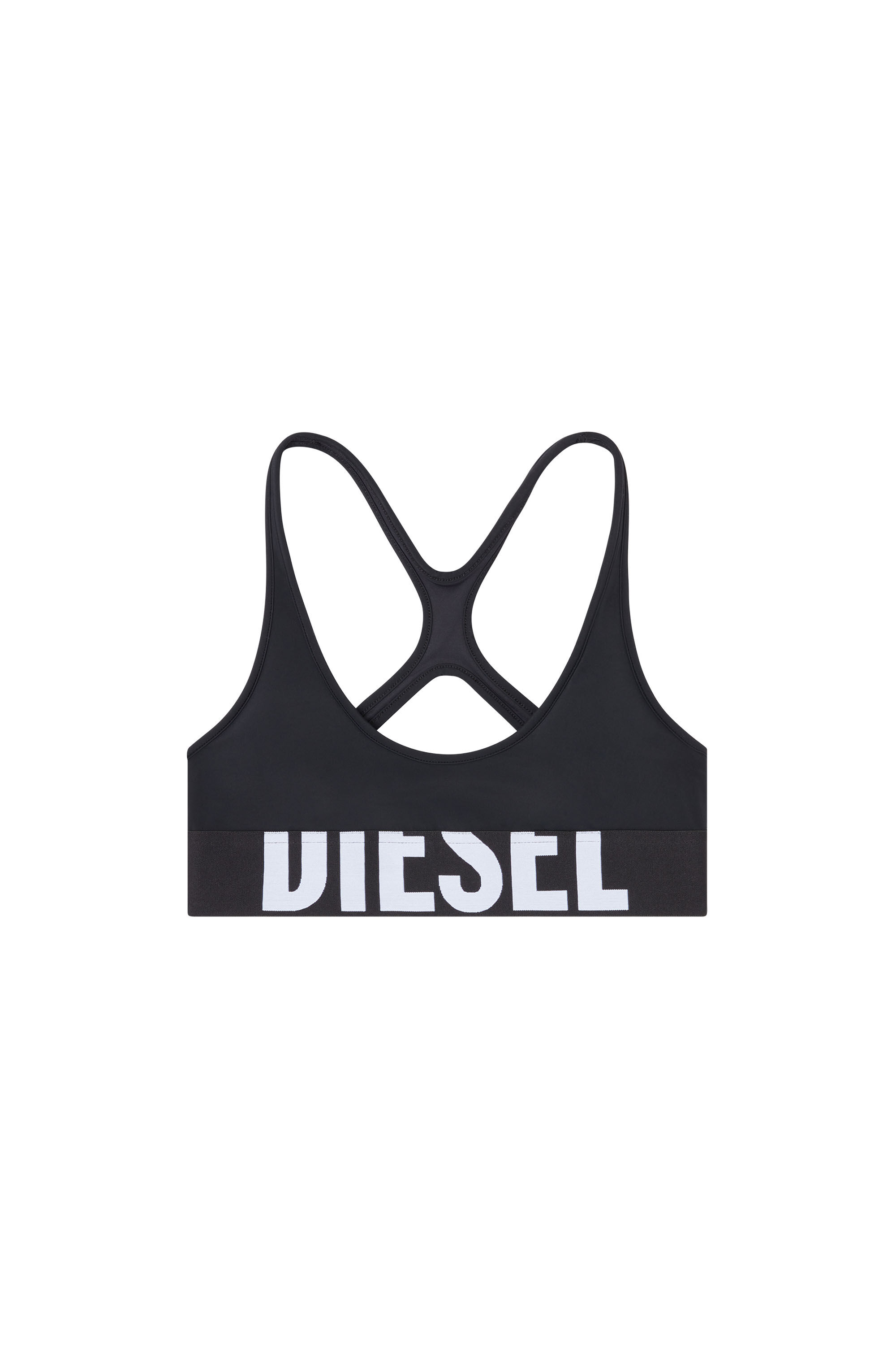 Diesel - ALLISON-D-POP, Woman's Microfibre sports bra with cut-off logo in Black - 1