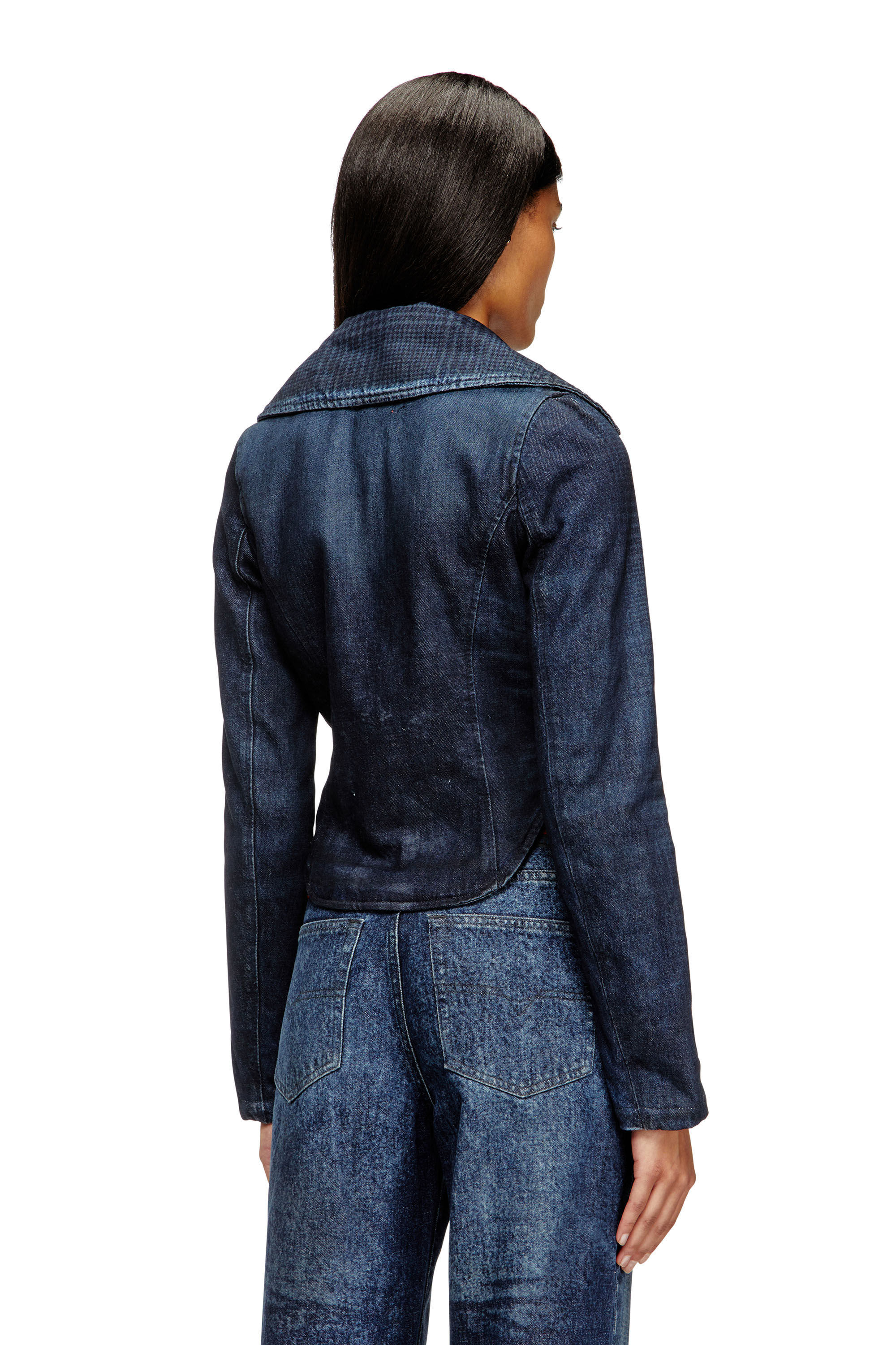 Diesel - DE-ALI-S, Veste courte en denim Prince de Galles Femme in Bleu - 3