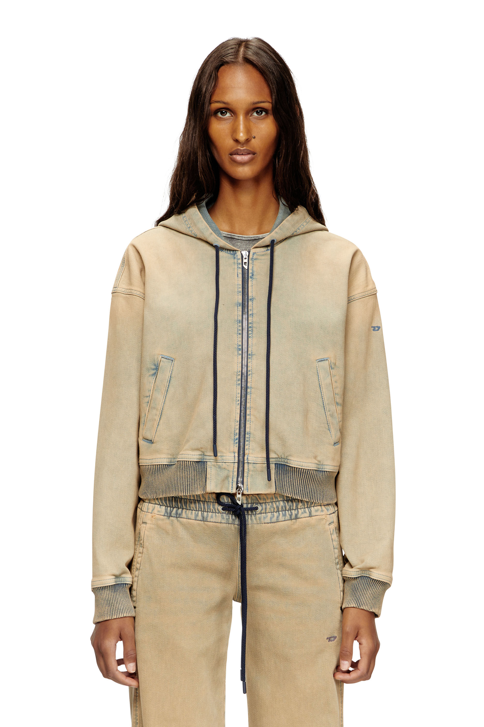 Diesel - DE-GIRI-CROP JOGG, Sweat-shirt à capuche zippé en tissu JoggJeans coloré Femme in Polychrome - 3