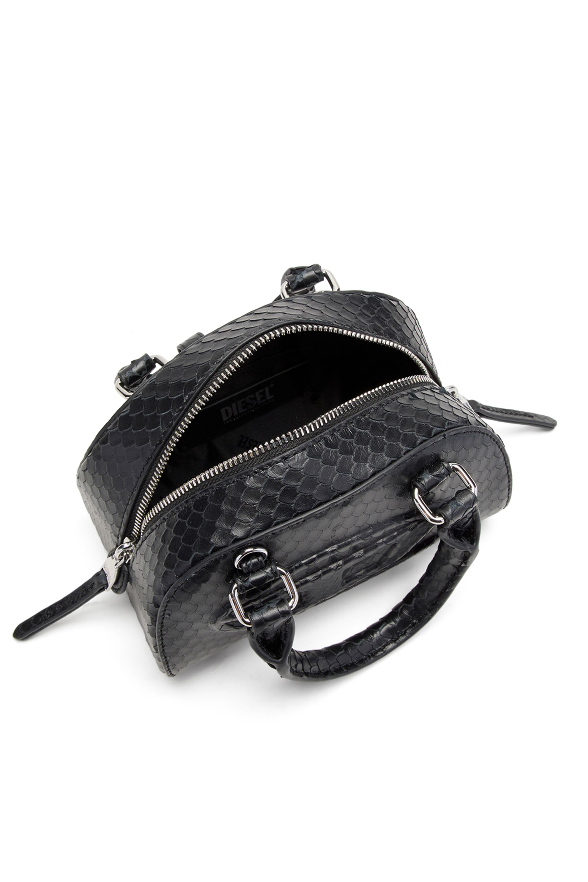 Diesel - 1DR DOME CROSSBODY, 1DR Dome-Sac bowling mini en cuir effet serpent Femme in Noir - 5