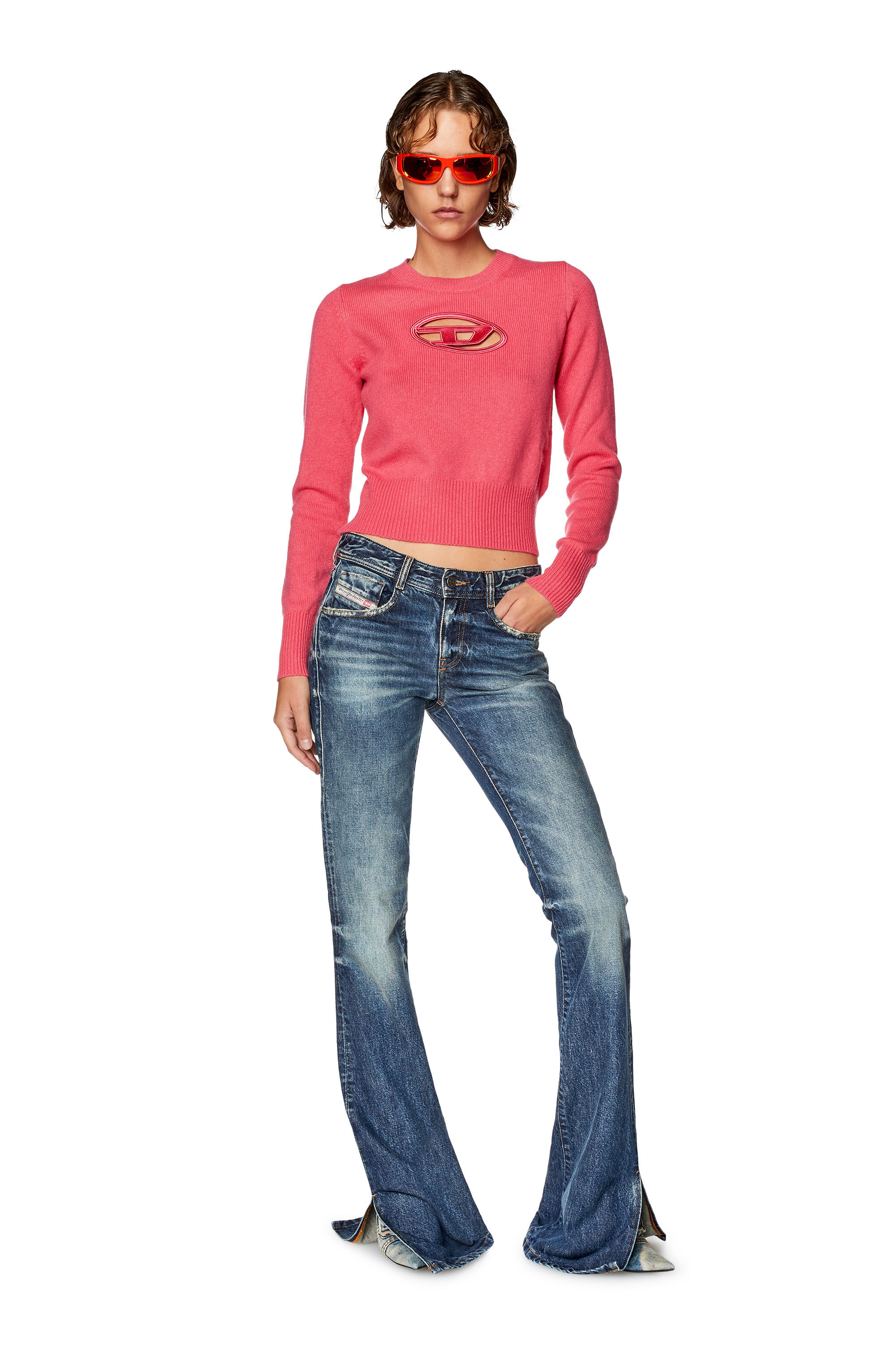 Diesel - M-AREESA, Pull avec logo brodé effet découpé Femme in Rose - 1
