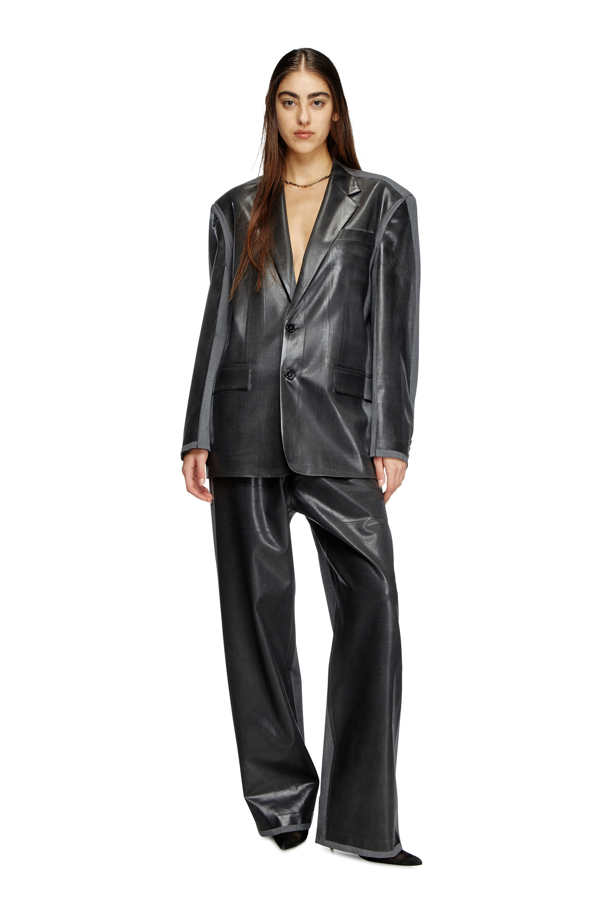 Diesel - J-OVER-DD, Blazer oversize avec devant enduit Mixte in Noir - 8