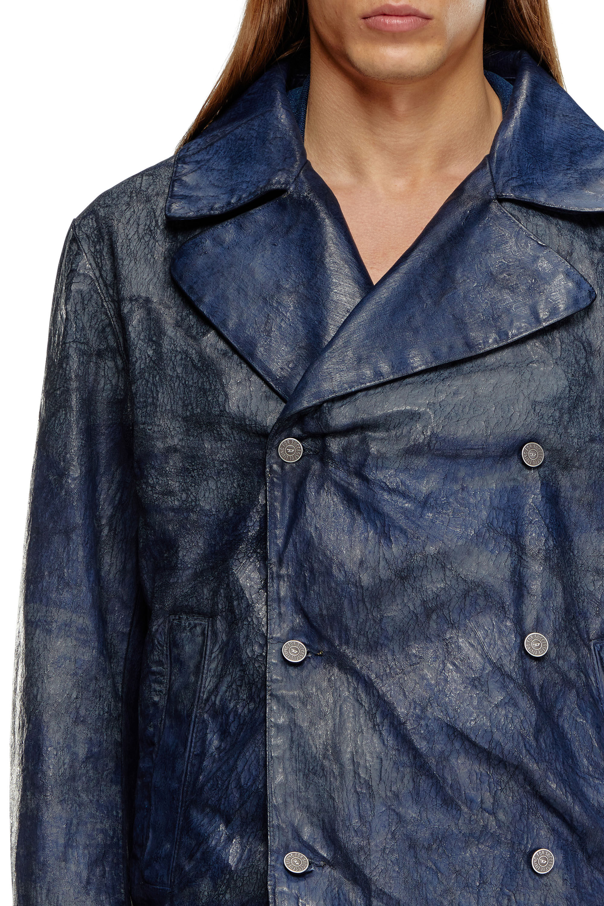 Veste à double boutonnage en denim enduit Homme | Bleu | Diesel