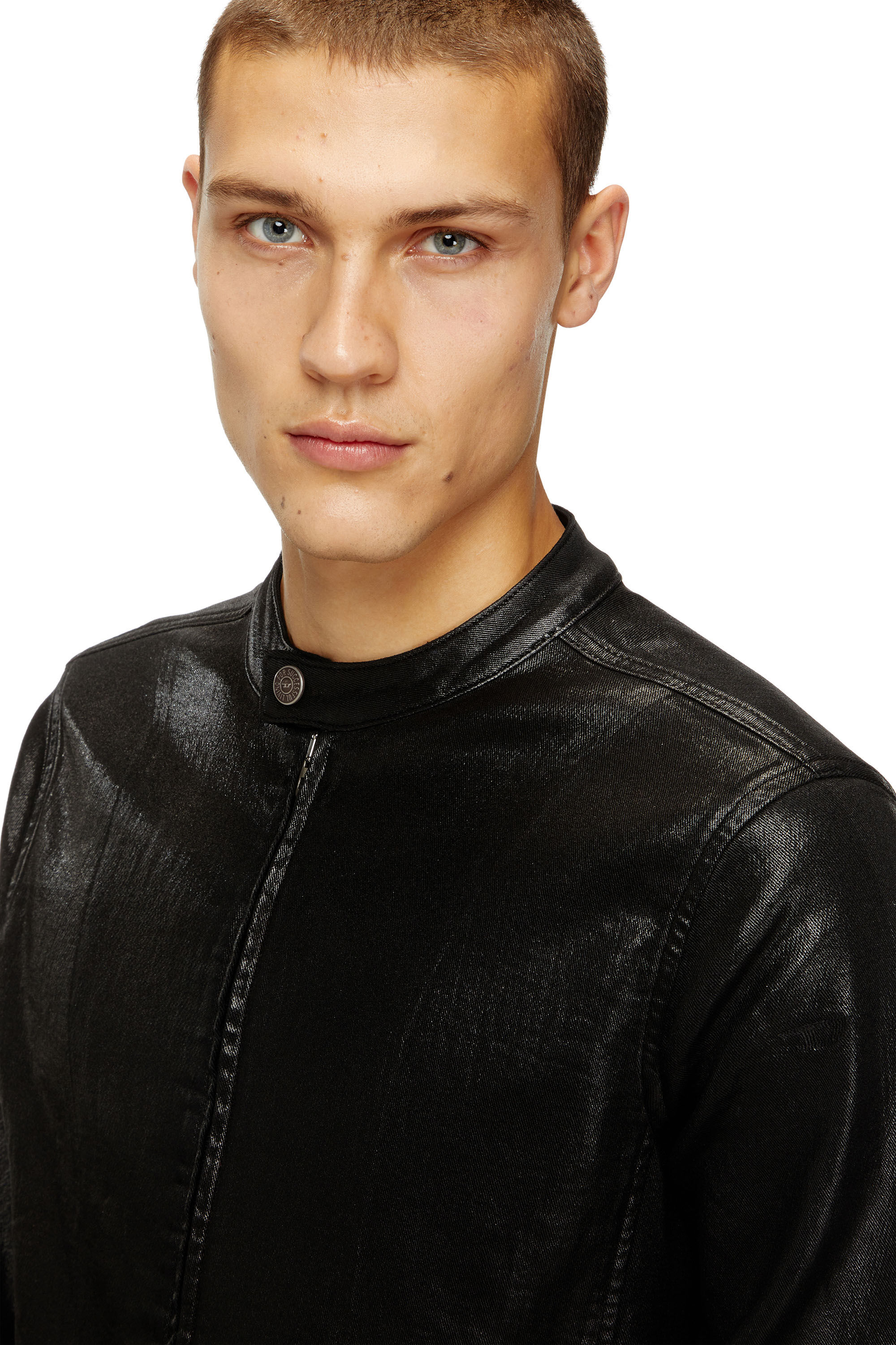 Diesel - D-GLORY JOGG, Blouson motard en JoggJeans enduit brillant Homme in Noir - 5