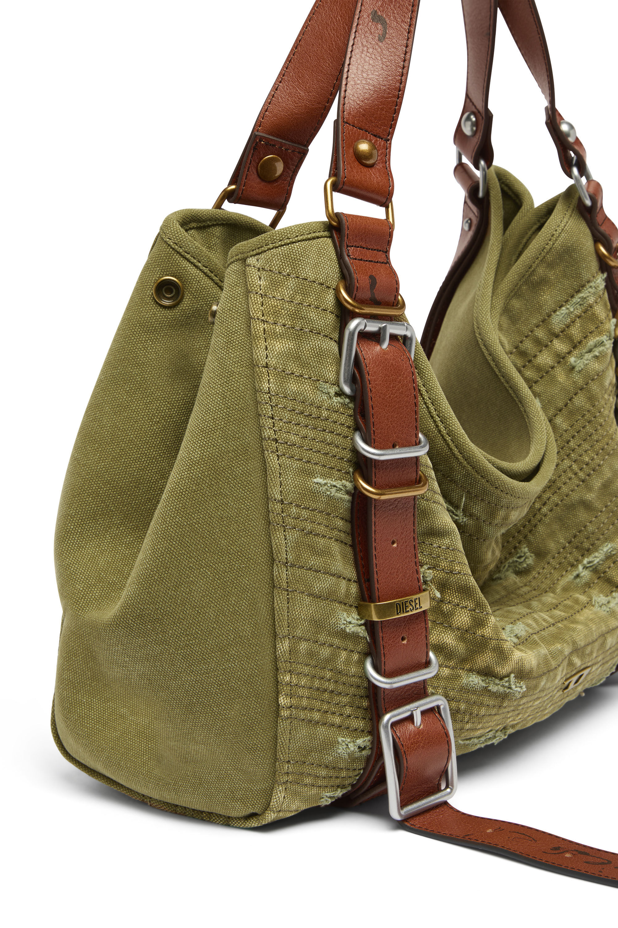 Diesel - D-ONE TOPHANDLE M, D-One-Sac medium &agrave; poign&eacute;e sup&eacute;rieure en toile vieillie Mixte in Vert - 6