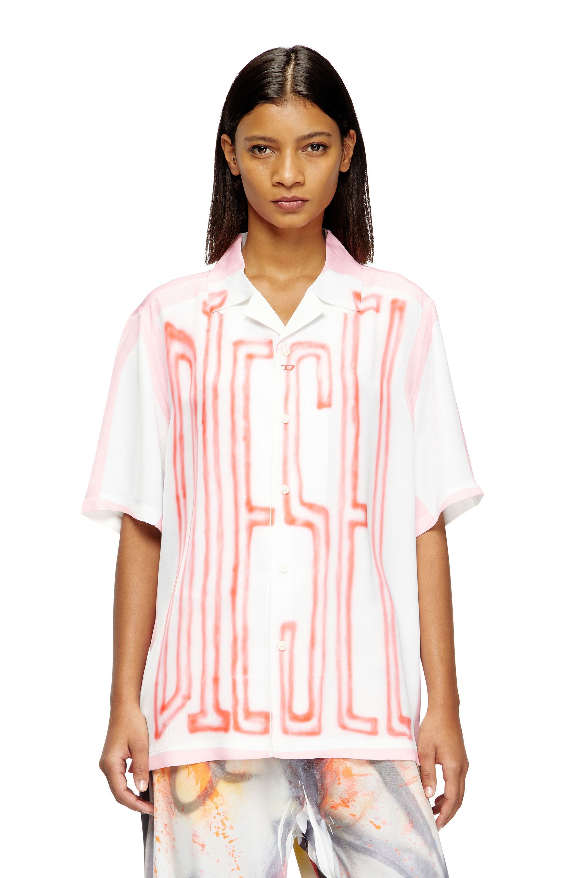 Diesel - C-PAROSHORT-GRAFFITI-FRA, Chemise bowling en satin avec logo graffiti Mixte in Polychrome - 5