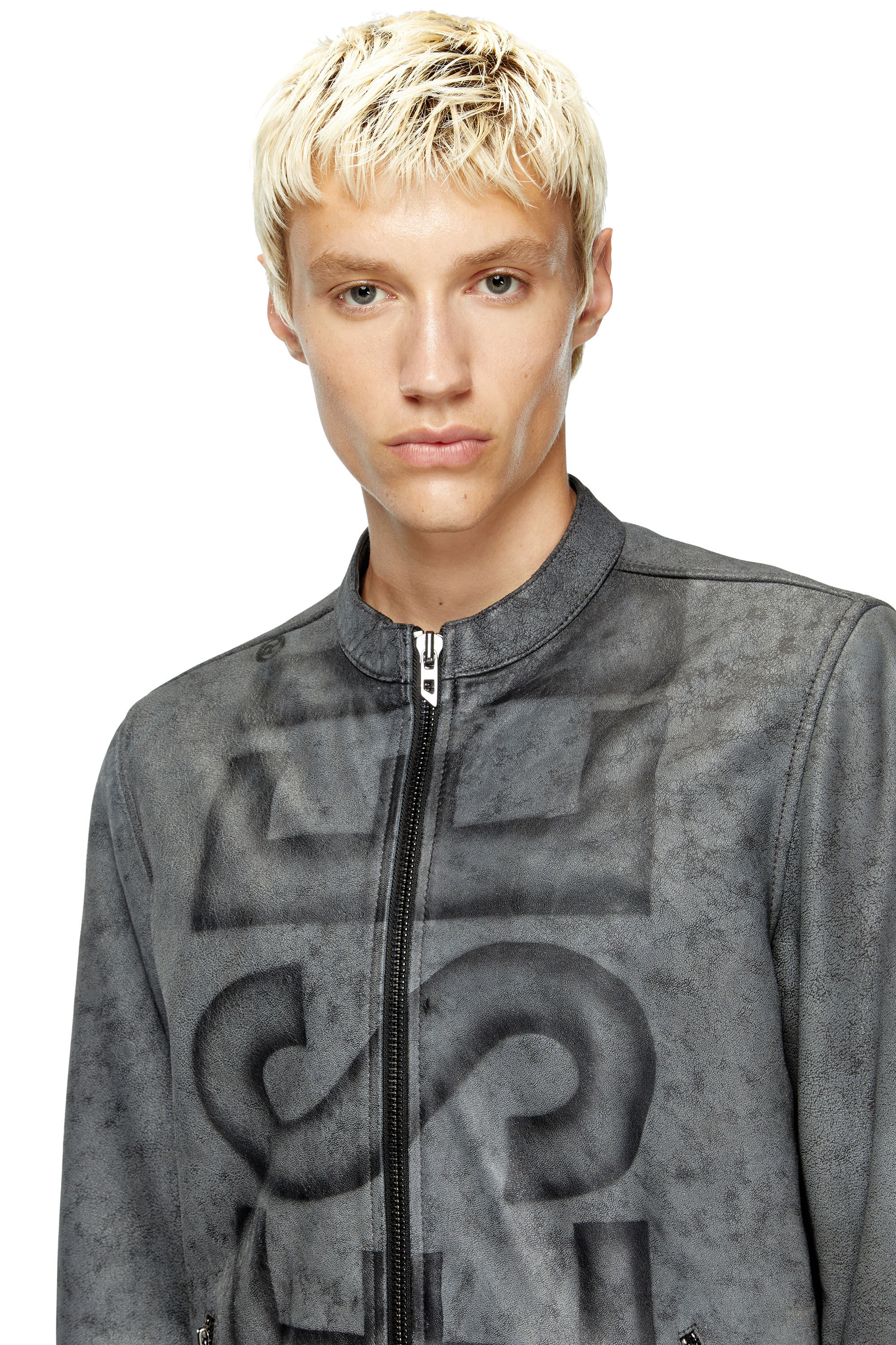 Diesel - L-EVERT-A, Veste de motard en cuir traité avec logo délavé Homme in Gris - 5
