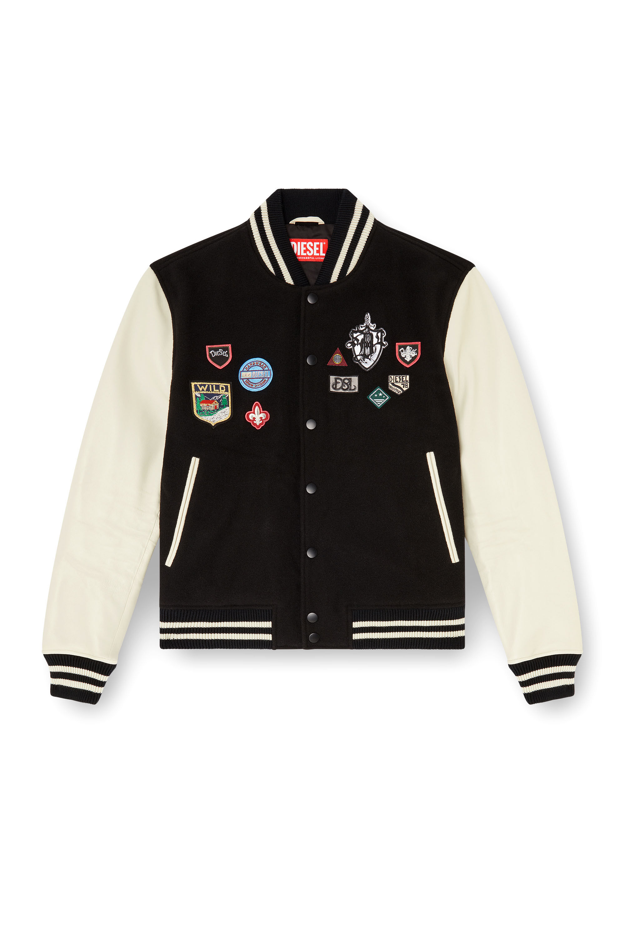 Diesel - L-ARRY-PATCH, Blouson en laine et cuir avec patchs Homme in Polychrome - 2