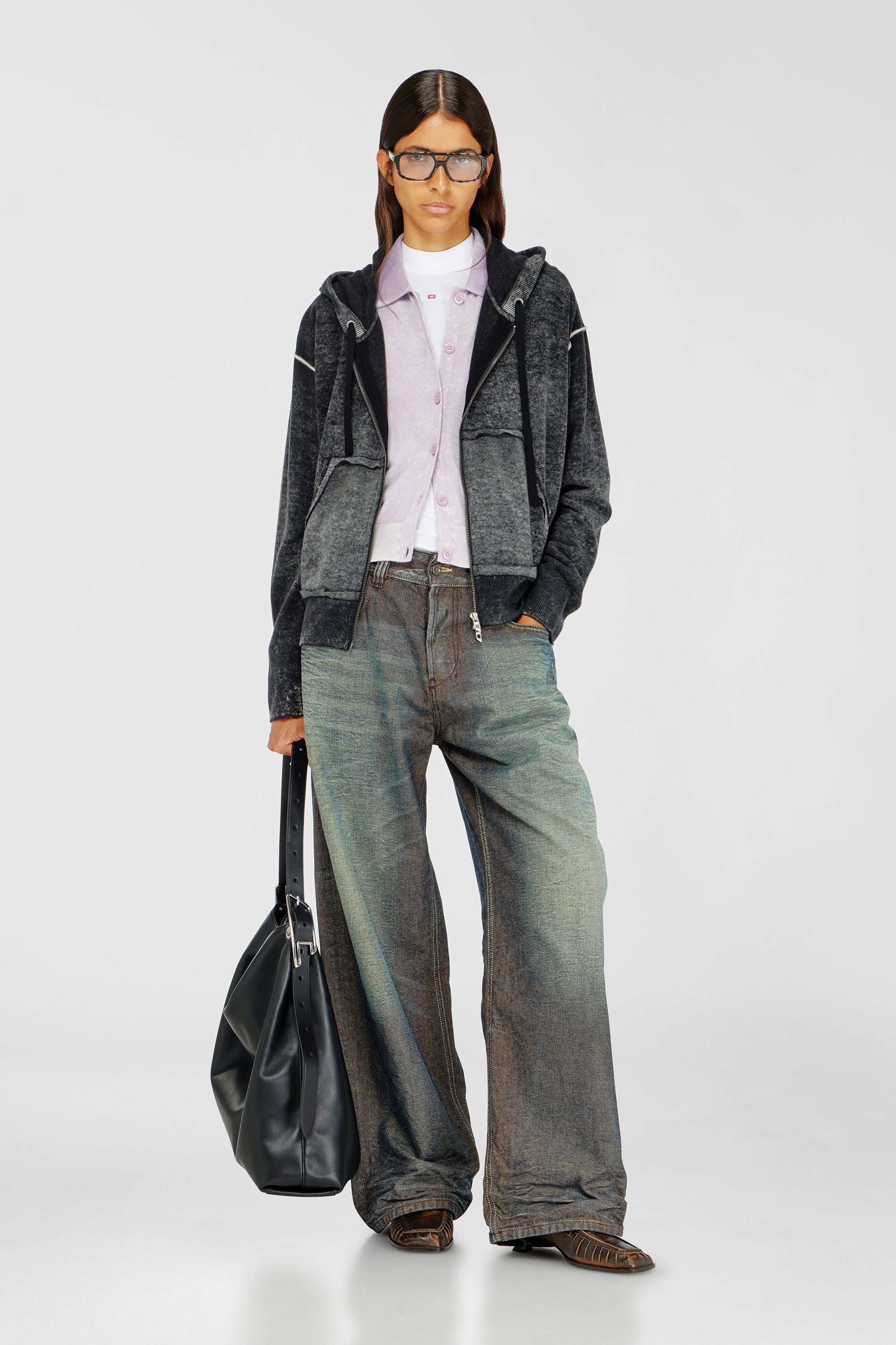Diesel - M-HERMINE, Cardigan &agrave; capuche &agrave; imprim&eacute; invers&eacute; en laine Femme in Polychrome - 1