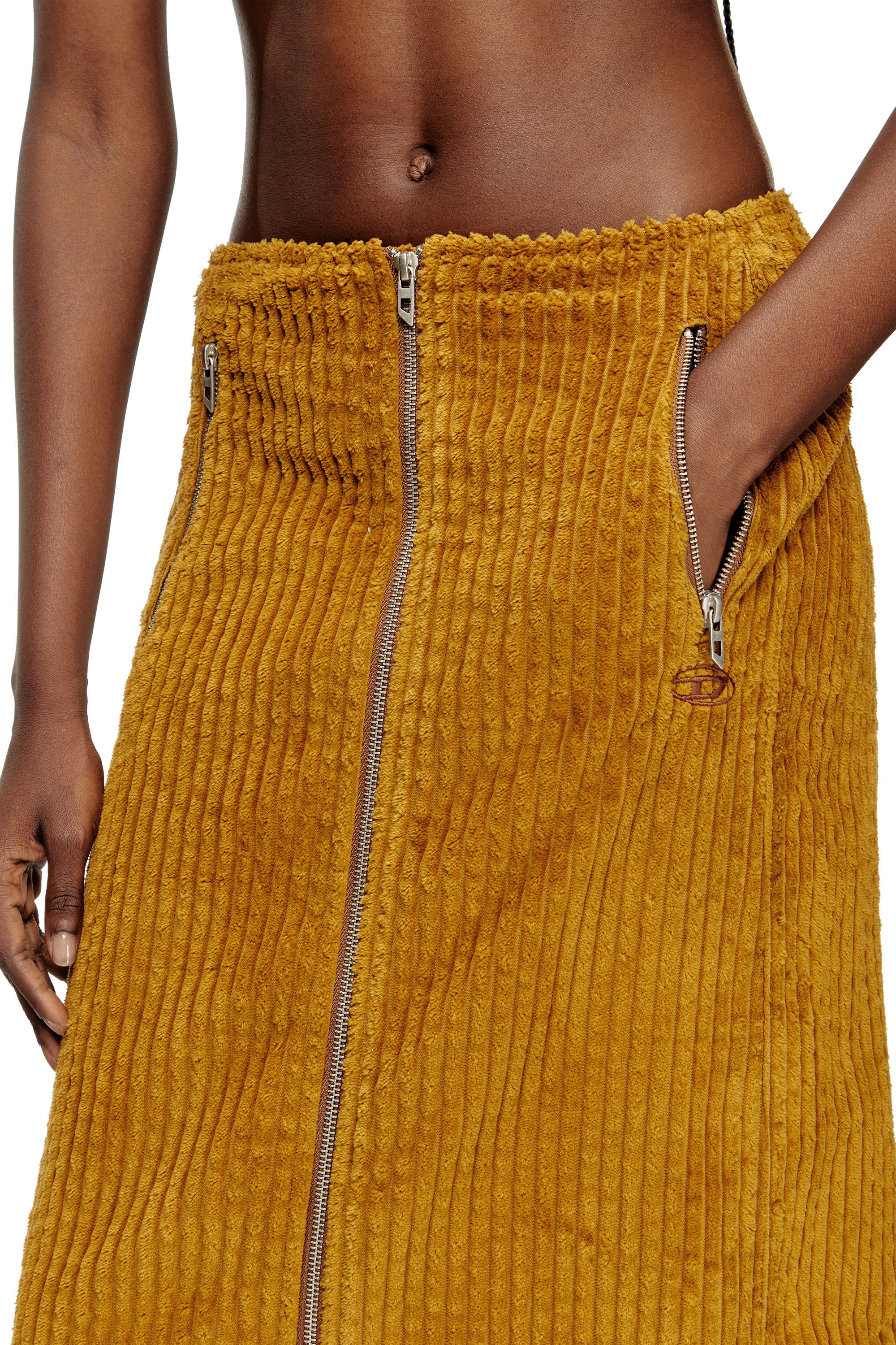 Diesel - O-LLIPOP, Jupe midi en coton avec zip Femme in Marron - 5