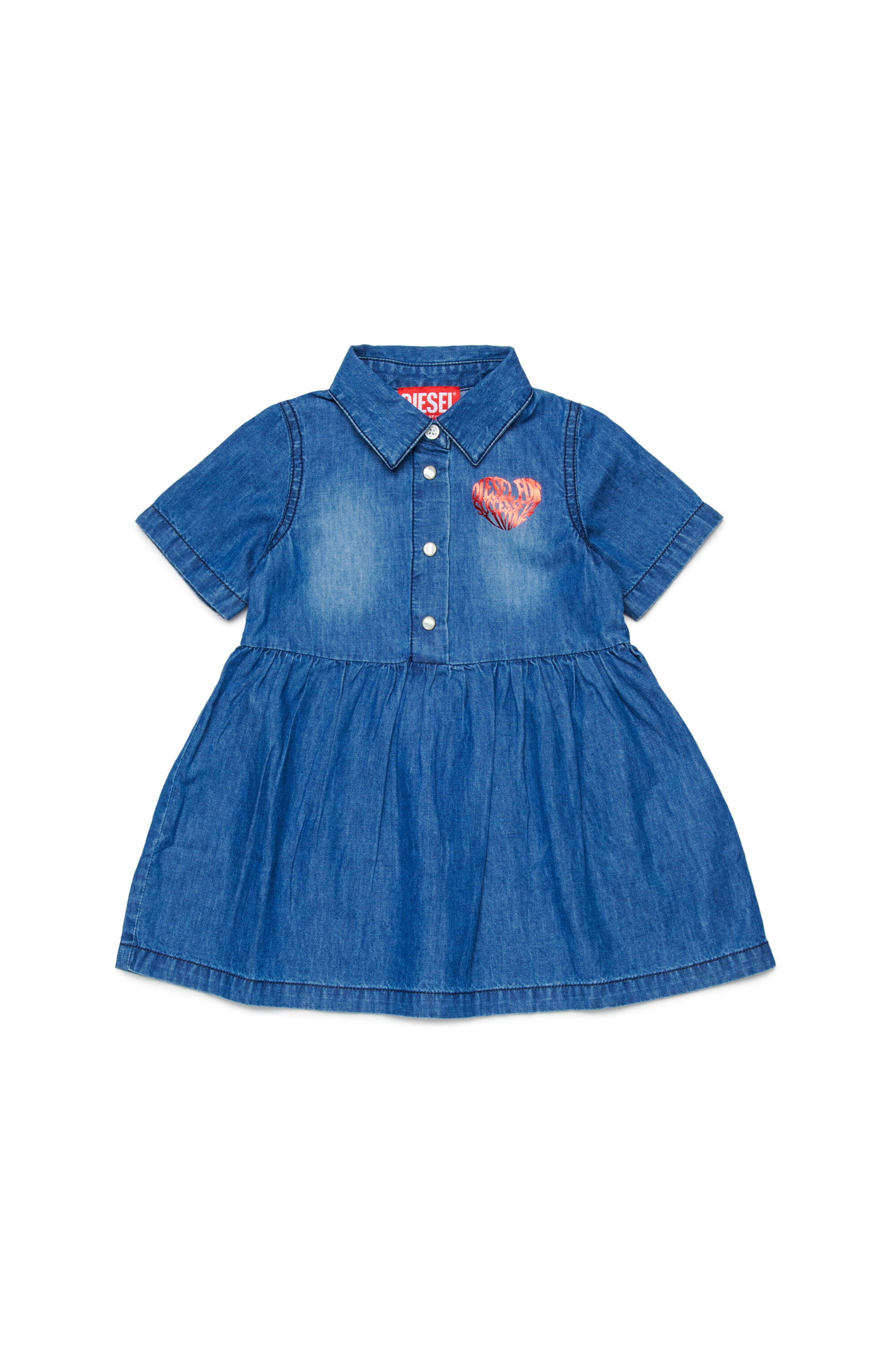 Diesel - DERLIB, Robe en denim &agrave; imprim&eacute; c&oelig;ur Femme in Bleu - 1