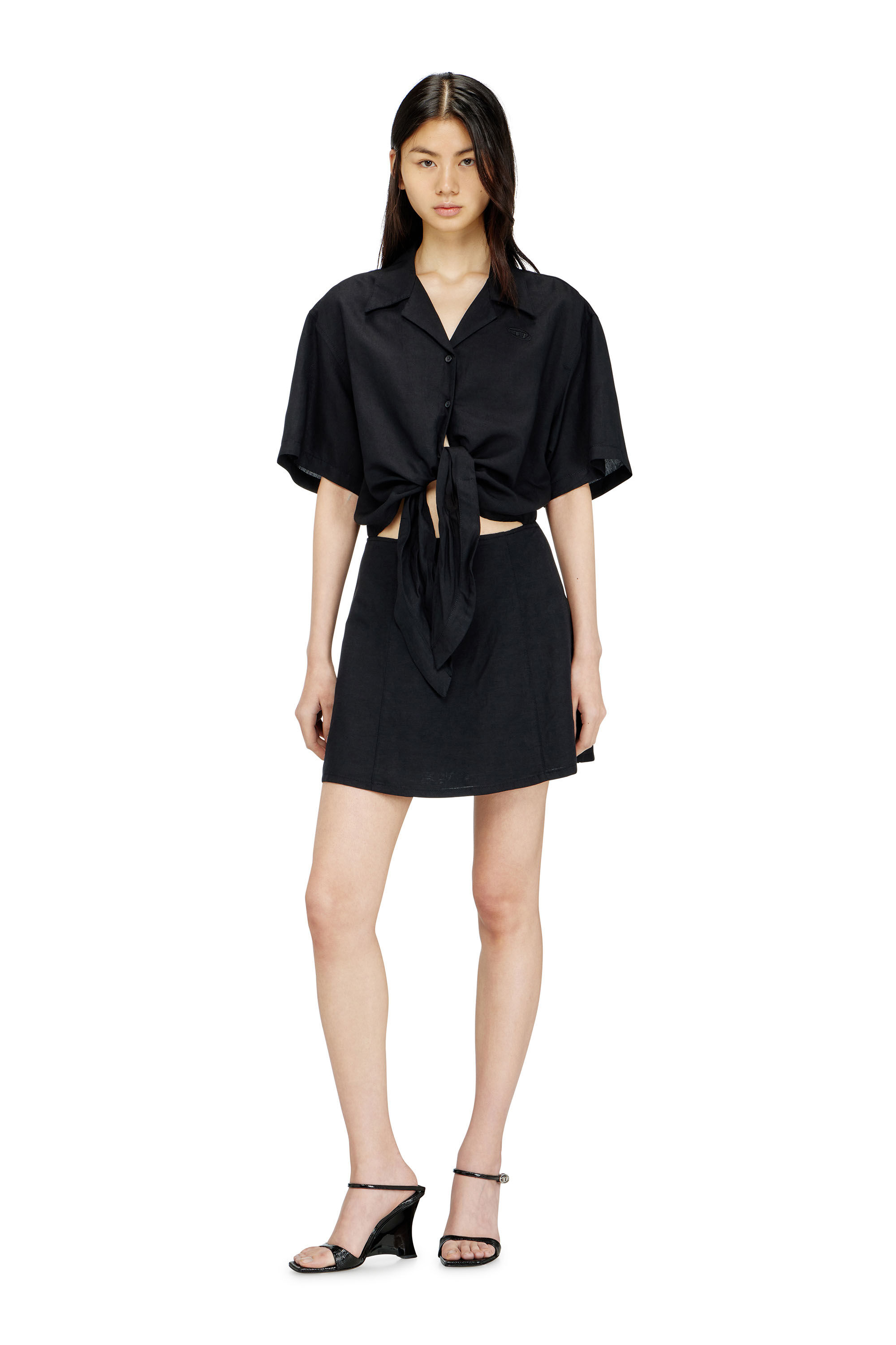 Diesel - D-STALL, Robe courte en m&eacute;lange de lin avec n&oelig;ud &agrave; la taille Femme in ToBeDefined - 2
