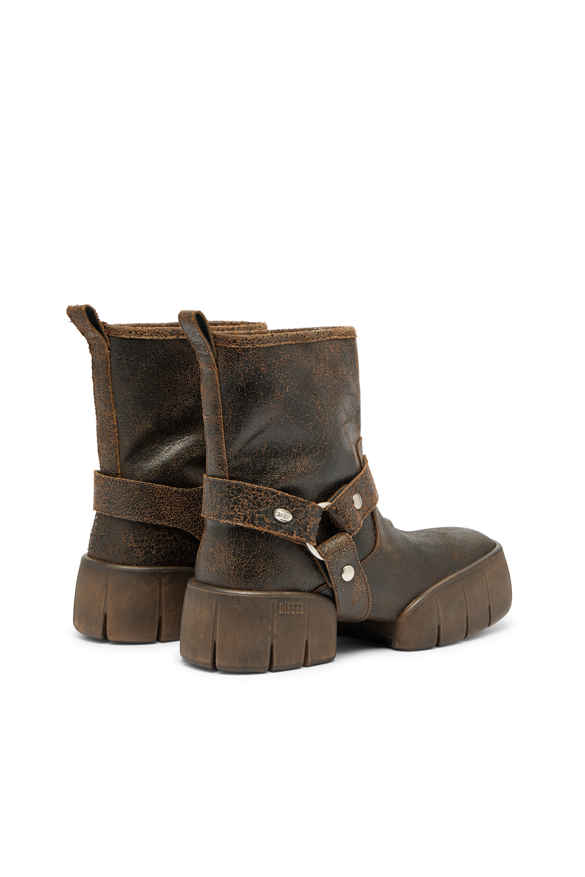 Diesel - D-TEX TU, D-Tex-Botte motard en cuir craquel&eacute; Homme in Marron - 3