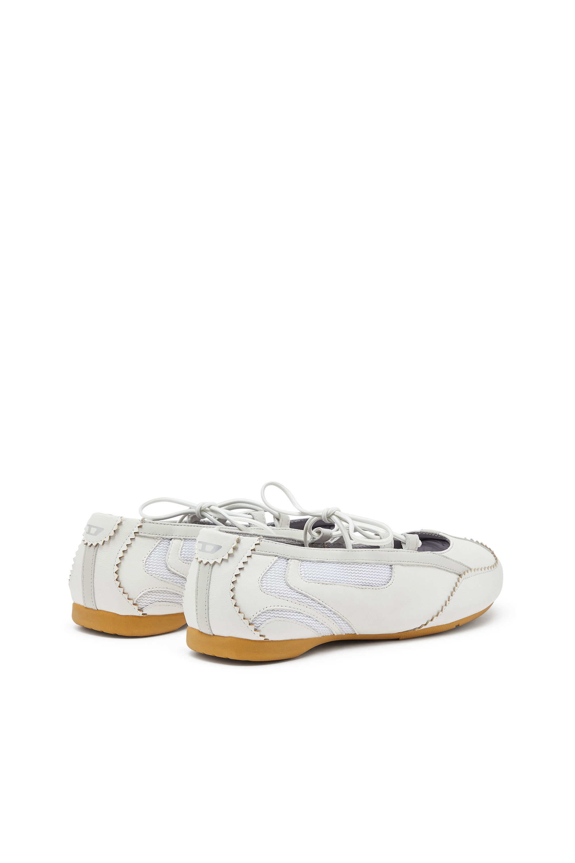 Diesel - D-MILE BALLERINA LACE UP W, D-Mile-Ballerines à lacets en cuir et mesh Femme in Blanc - 3