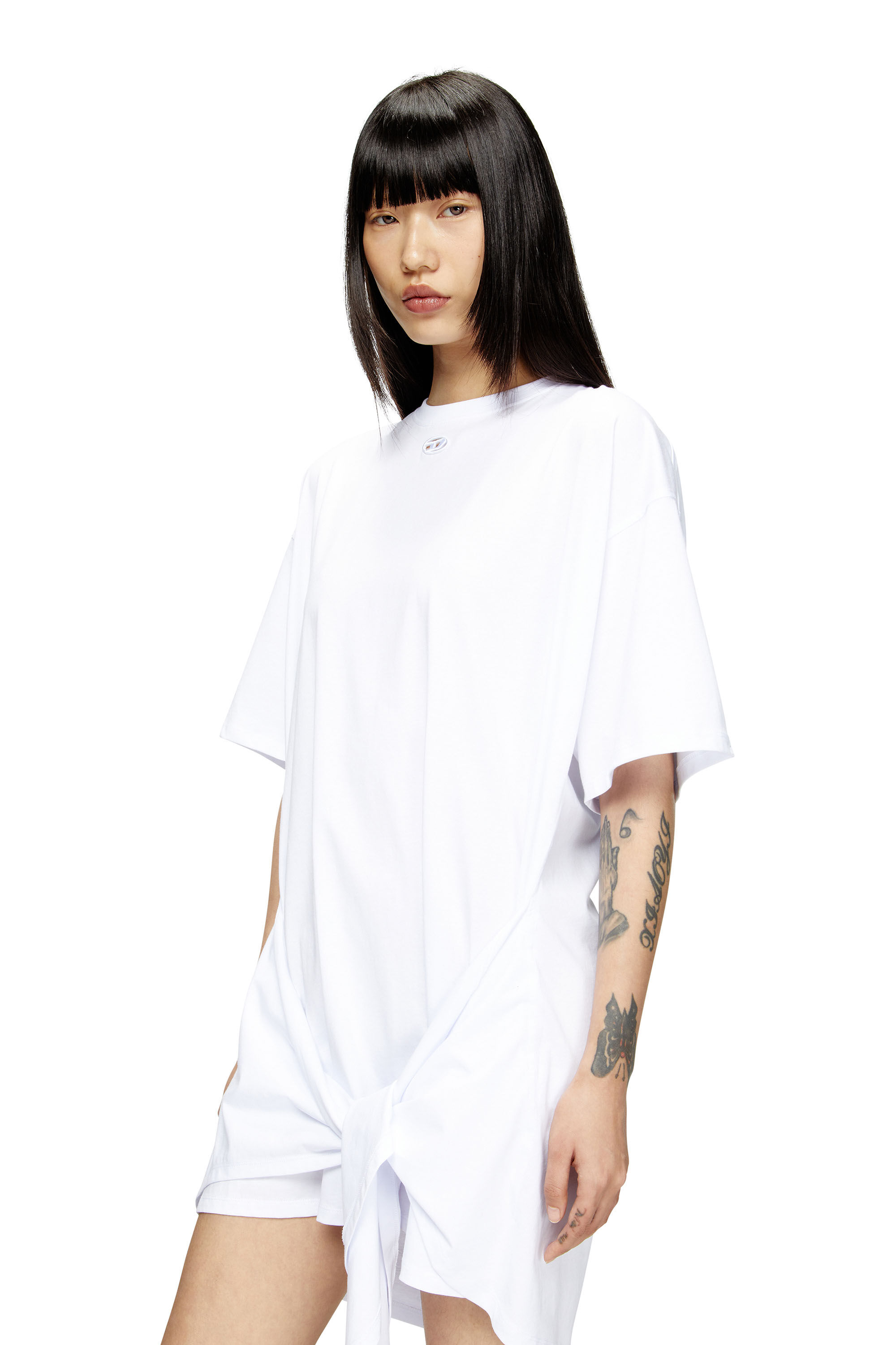 Diesel - D-EIVOR, Robe T-shirt avec nœud à l'avant Femme in Blanc - 5