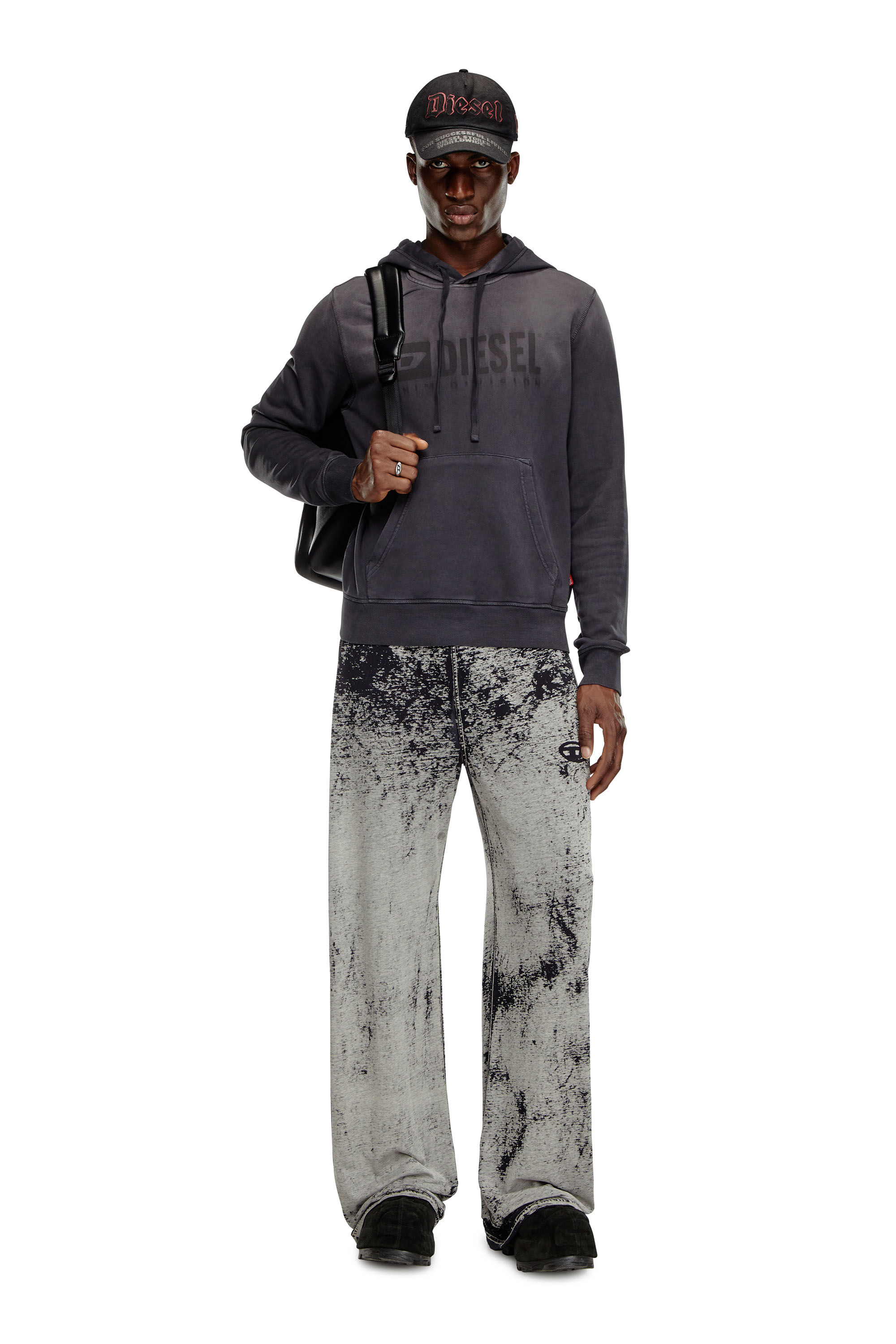 Sweat shirt a capuche delave avec logo Denim Division Homme Noir Diesel