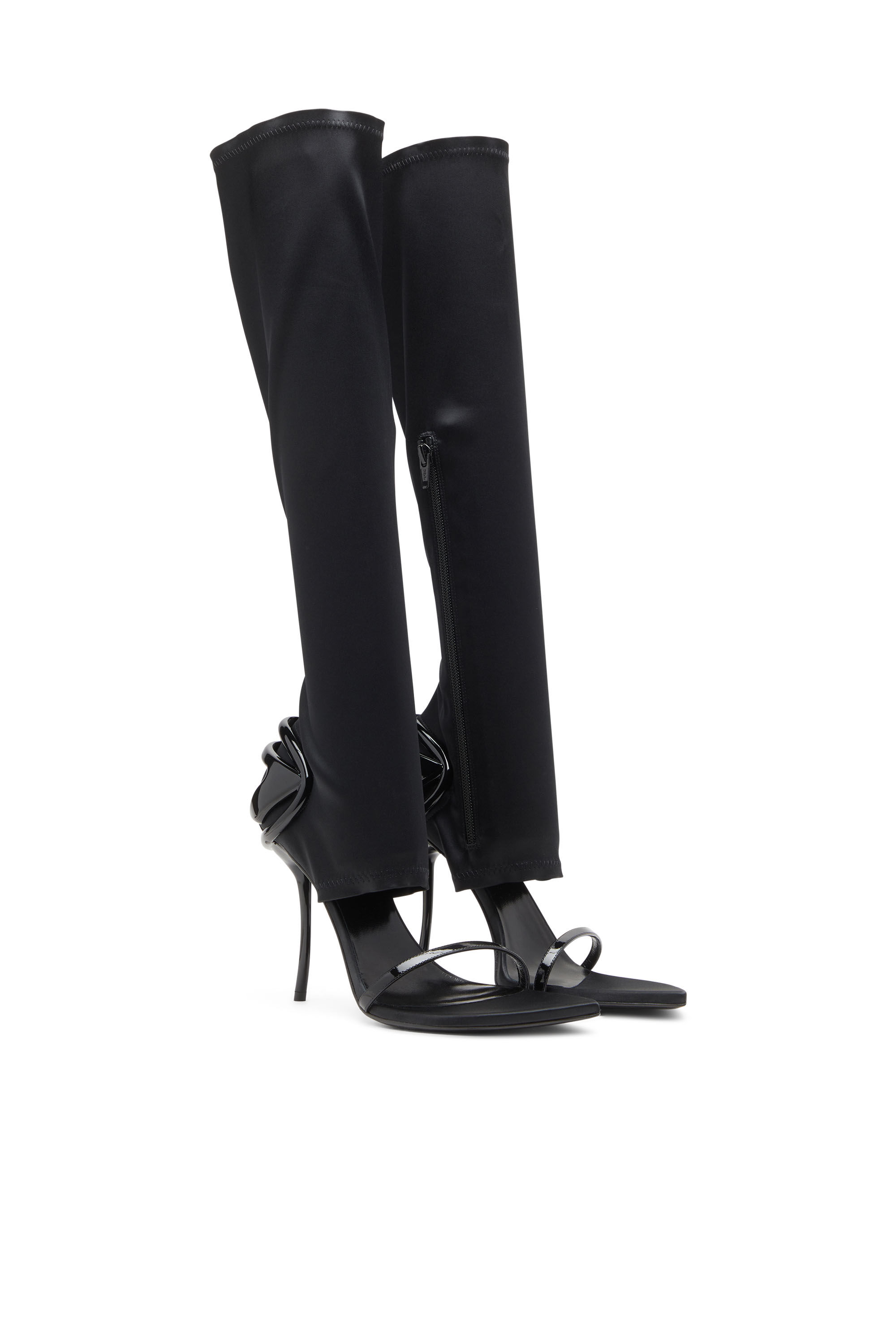 Diesel - D-TEN&HALF SDL KB, D-Ten&Half-Sandale à talon aiguille montante en satin stretch Femme in Noir - 2