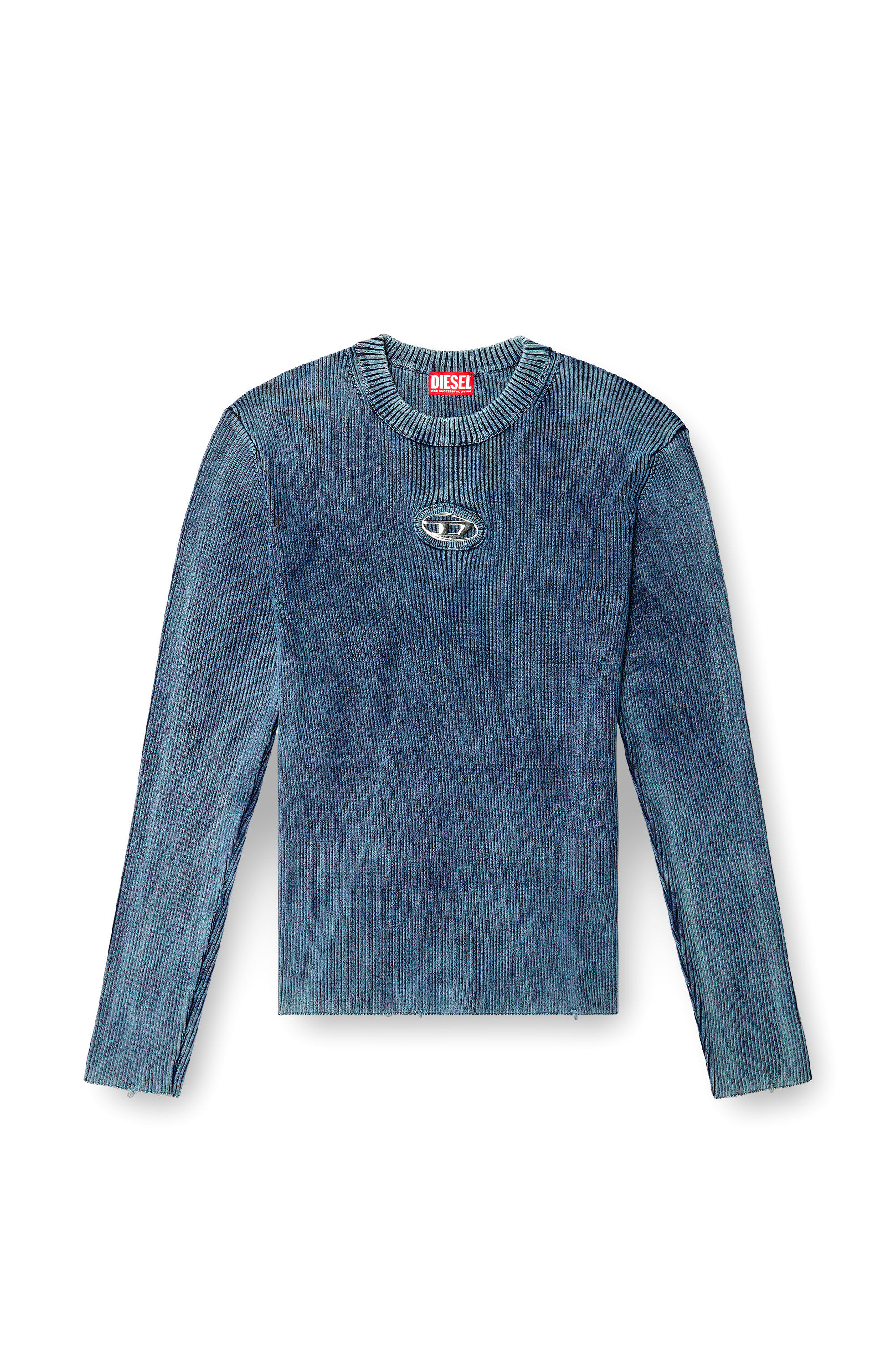 Diesel - K-DARIN-D, Pull effet vieilli avec logo cut-out Homme in Bleu - 2