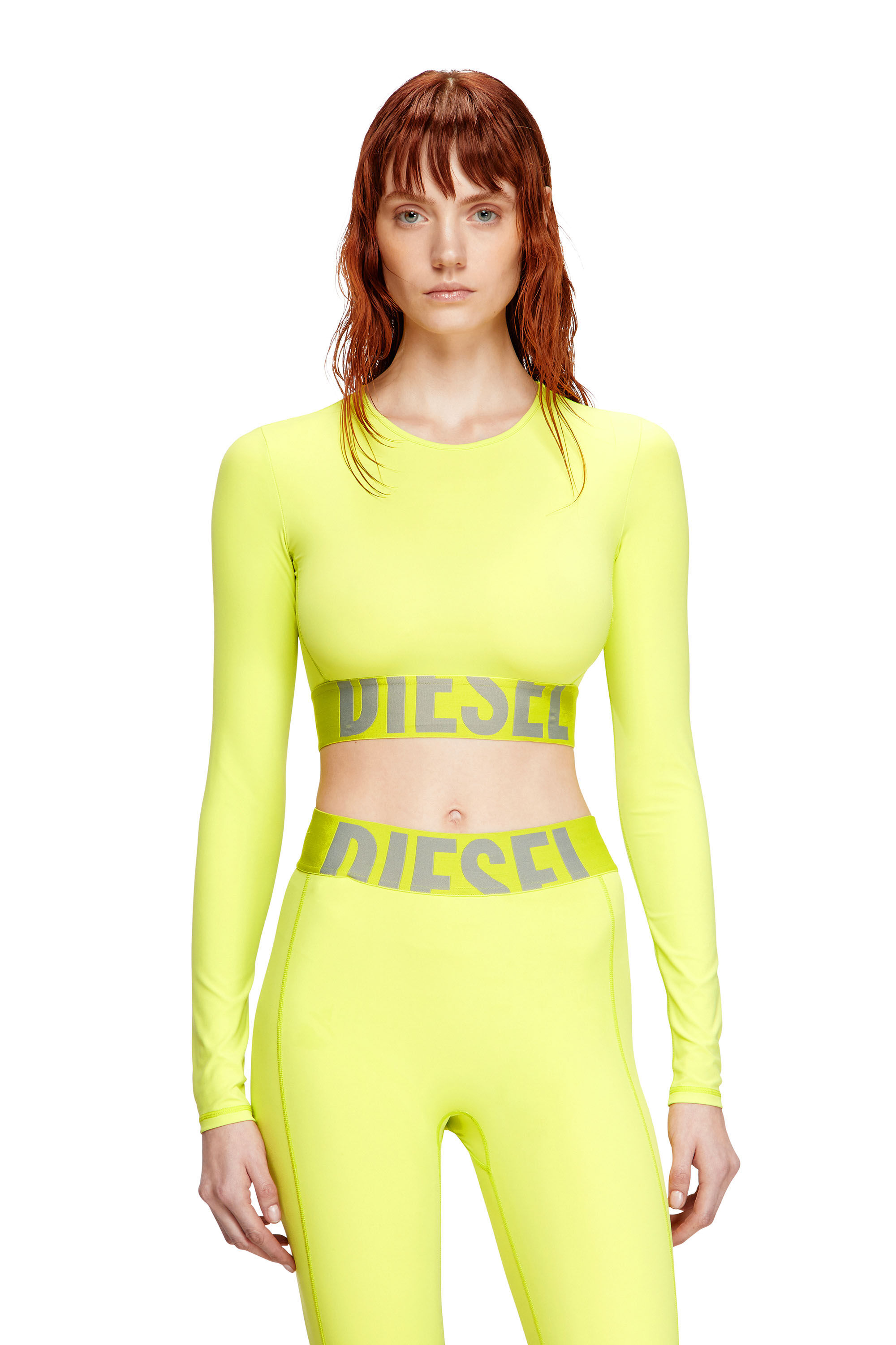 Diesel - MELISSA-D-POP, Top cropped en microfibre avec logo tronqué Femme in Vert - 3