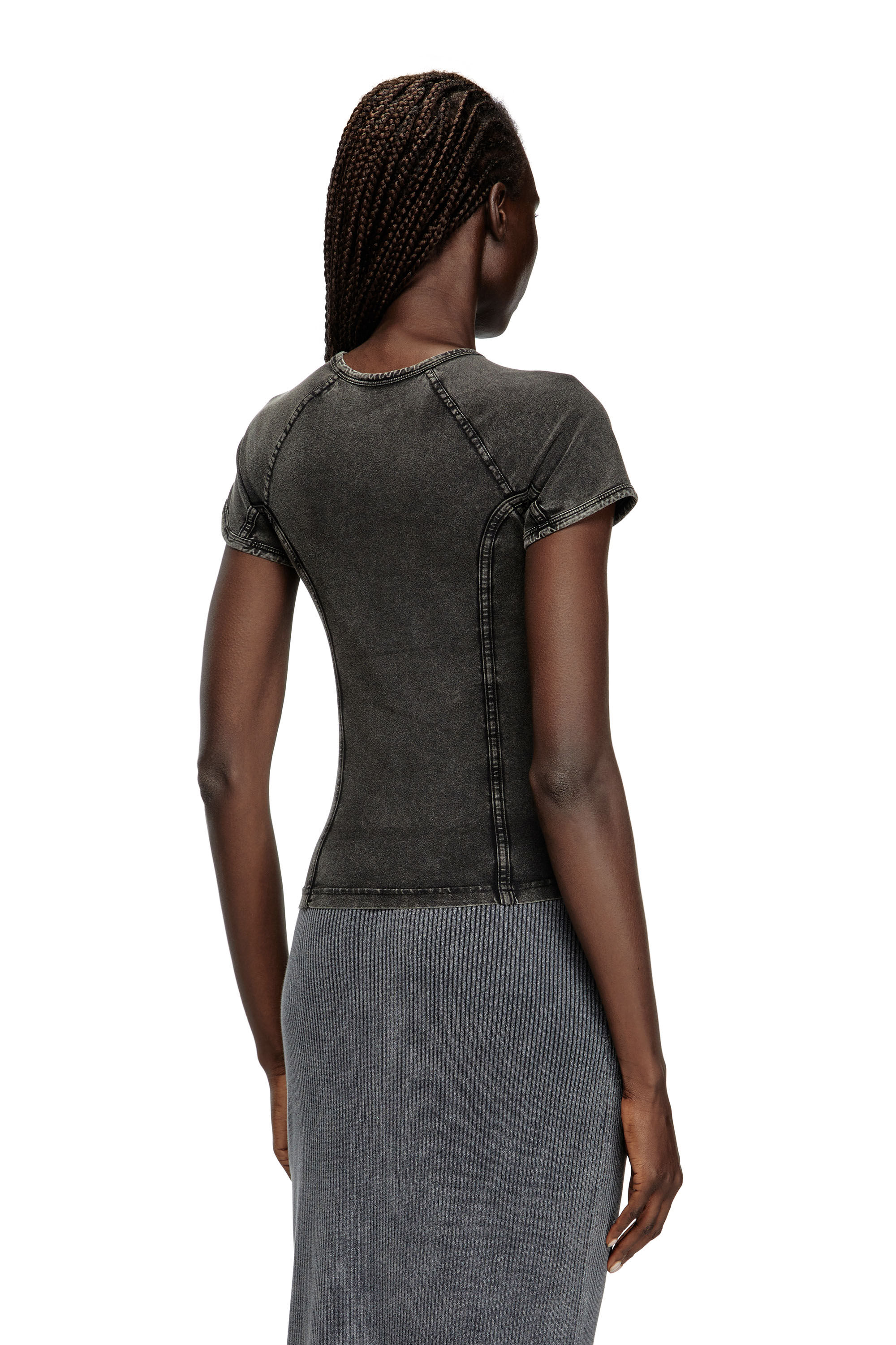 Diesel - T-LYNNE, Top effet denim en jersey stretch Femme in Noir - 4