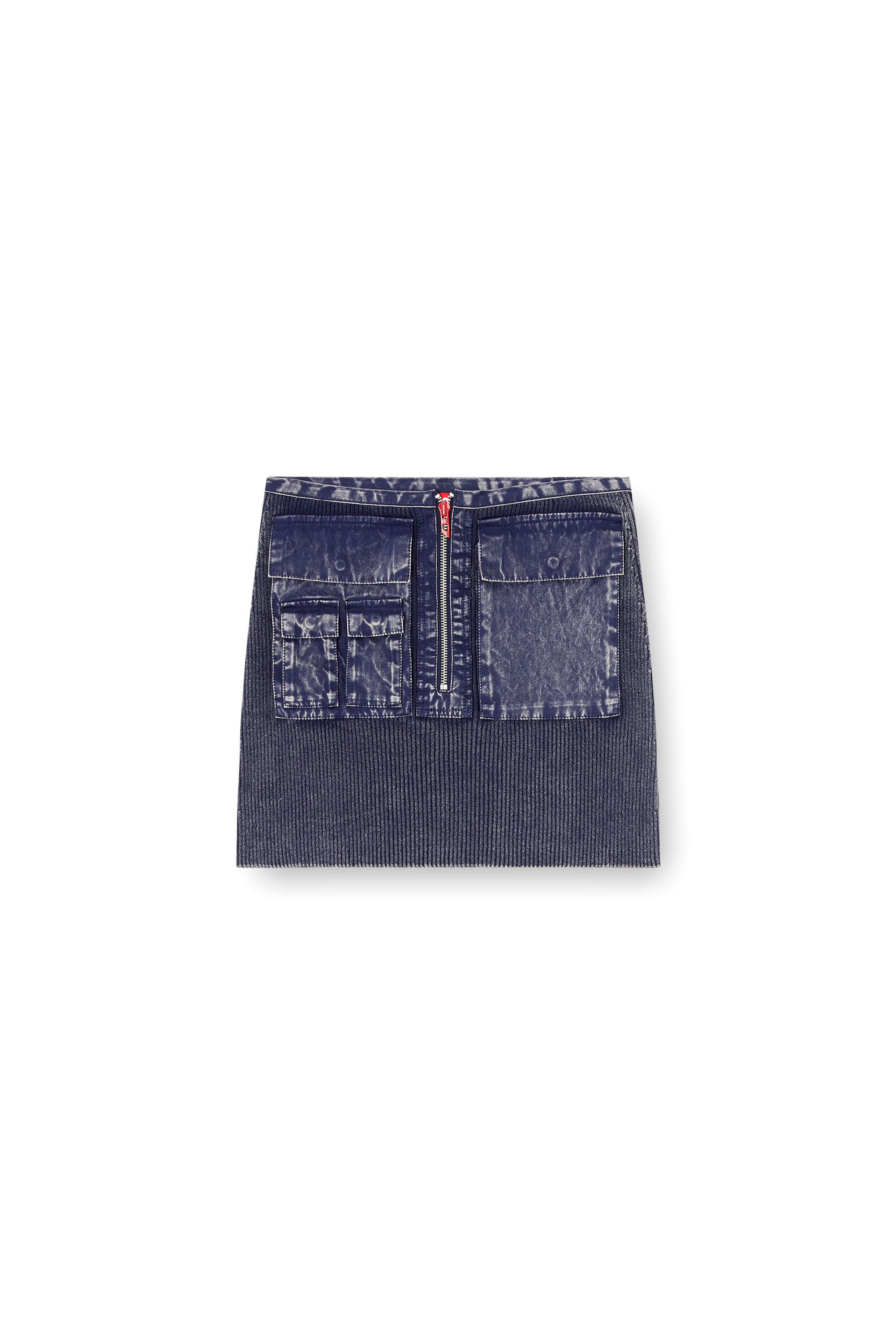 Diesel - M-MERYN-SHORT, Mini-jupe côtelée avec traitement denim Femme in Bleu - 2