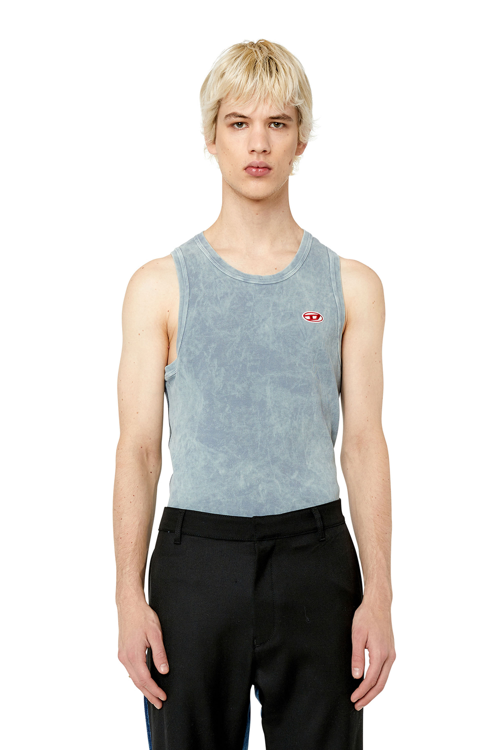 Diesel - T-WISTY-G1, Débardeur délavé à l'acide avec empiècement à logo Homme in Gris - 3