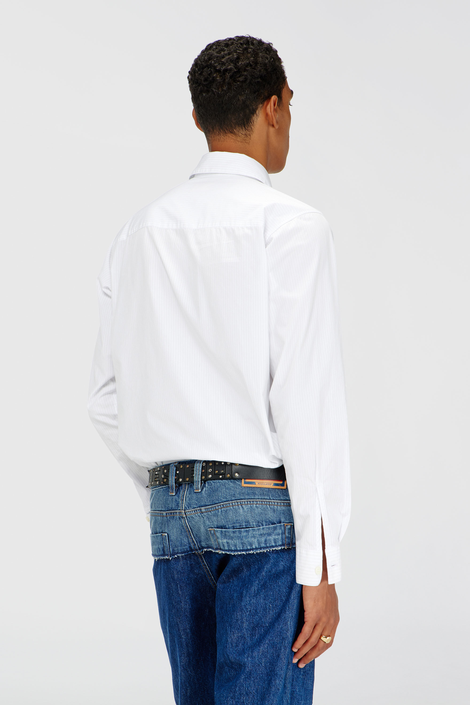 Diesel - S-SIMPLY-NA-DNAN, Chemise ray&eacute;e en coton avec broderie D Homme in Blanc - 4