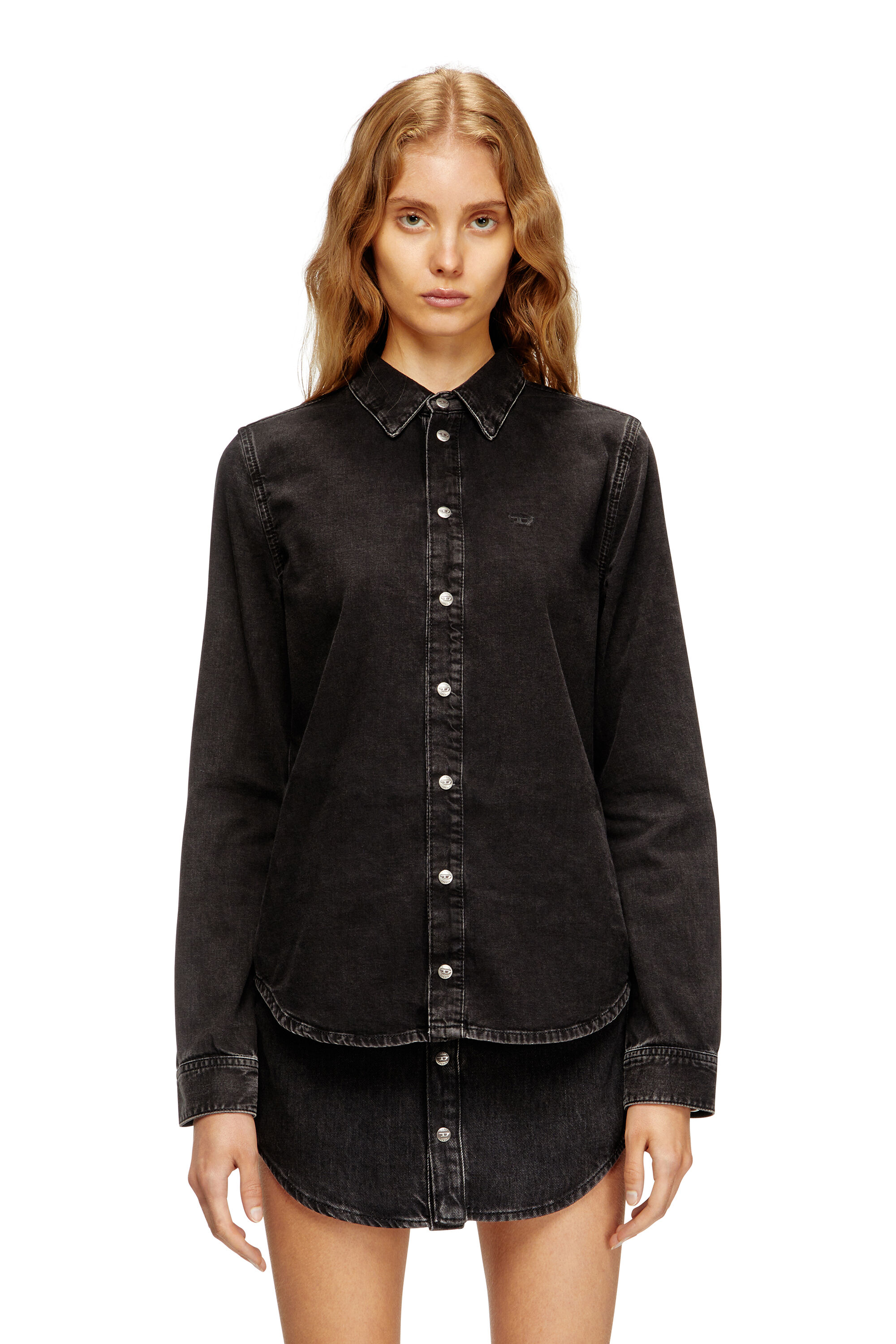 Diesel - DE-EAZY, Chemise en denim avec coutures contrastées. Femme in Noir - 3