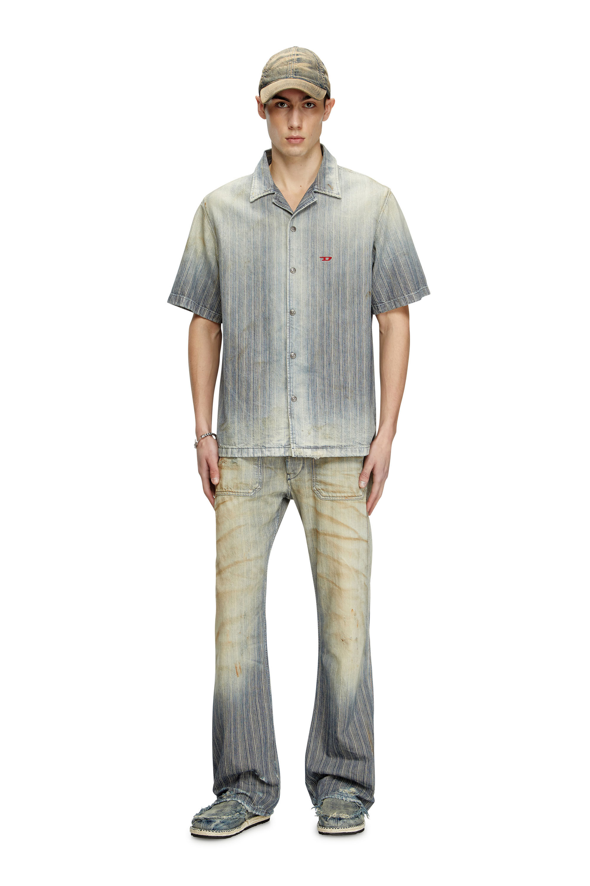 Diesel - D-NABIL-D, Chemise bowling en denim indigo à rayures Homme in Bleu - 1