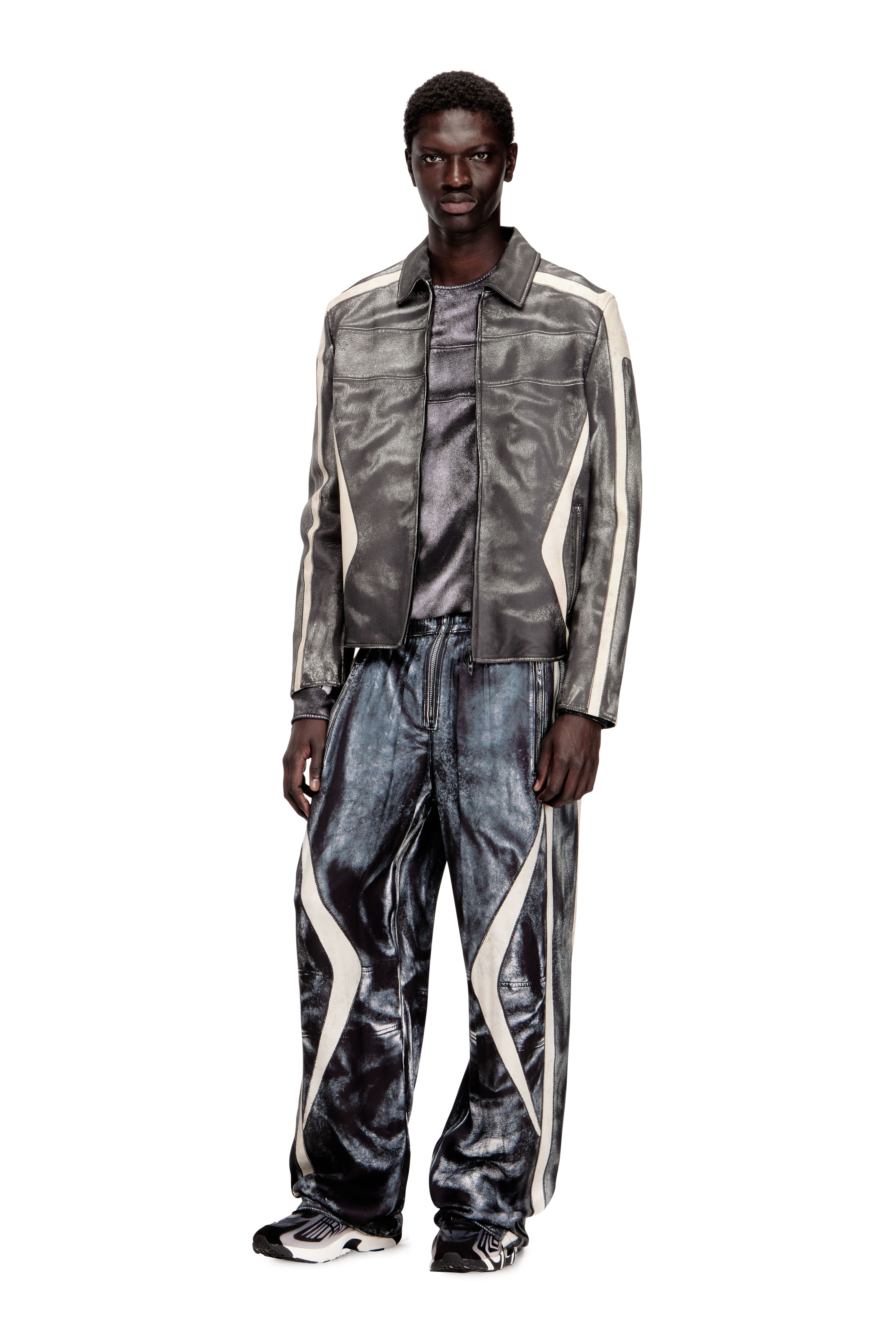 Diesel - P-THECK-BMCZ, Pantalon de jogging en satin trompe-l'&oelig;il motard Homme in Bleu - 1