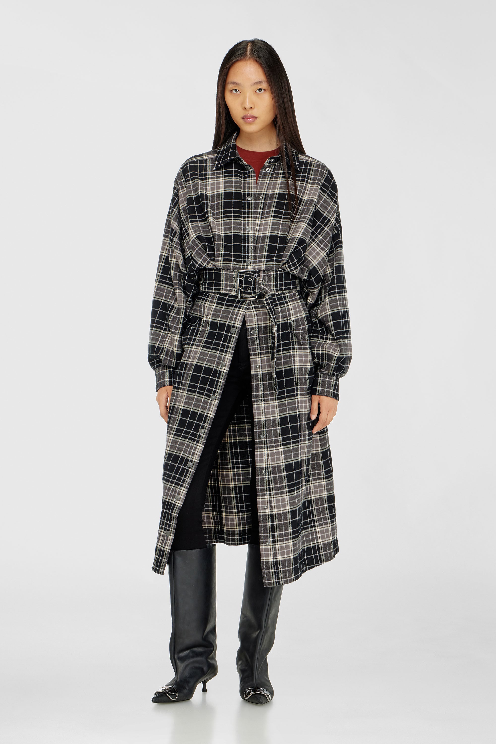 Diesel - D-EDALUS, Robe midi en flanelle &agrave; carreaux avec large ceinture Femme in Polychrome - 3