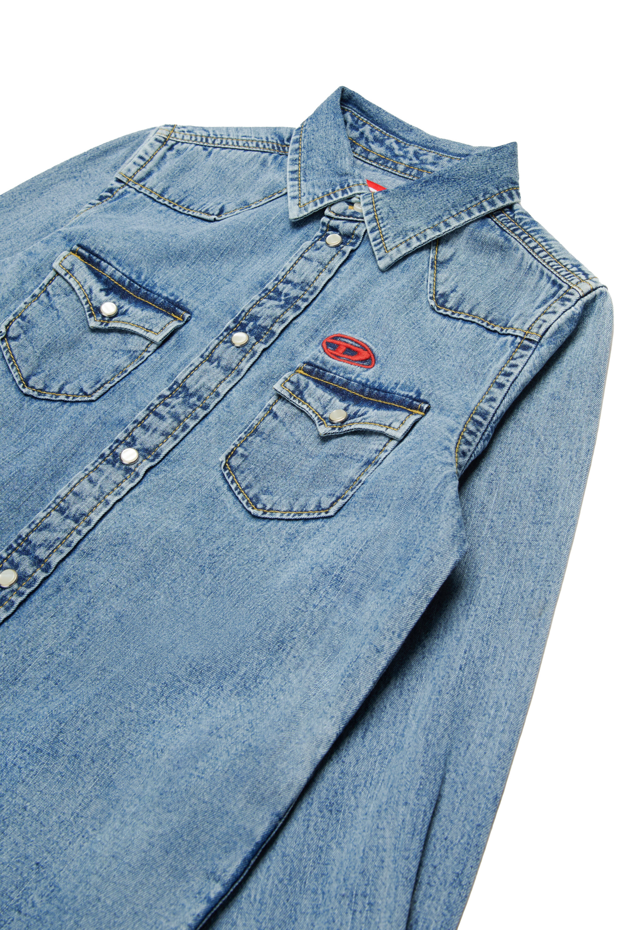 Diesel - CEKO, Chemise Western en denim avec broderie Oval D Homme in Bleu - 3