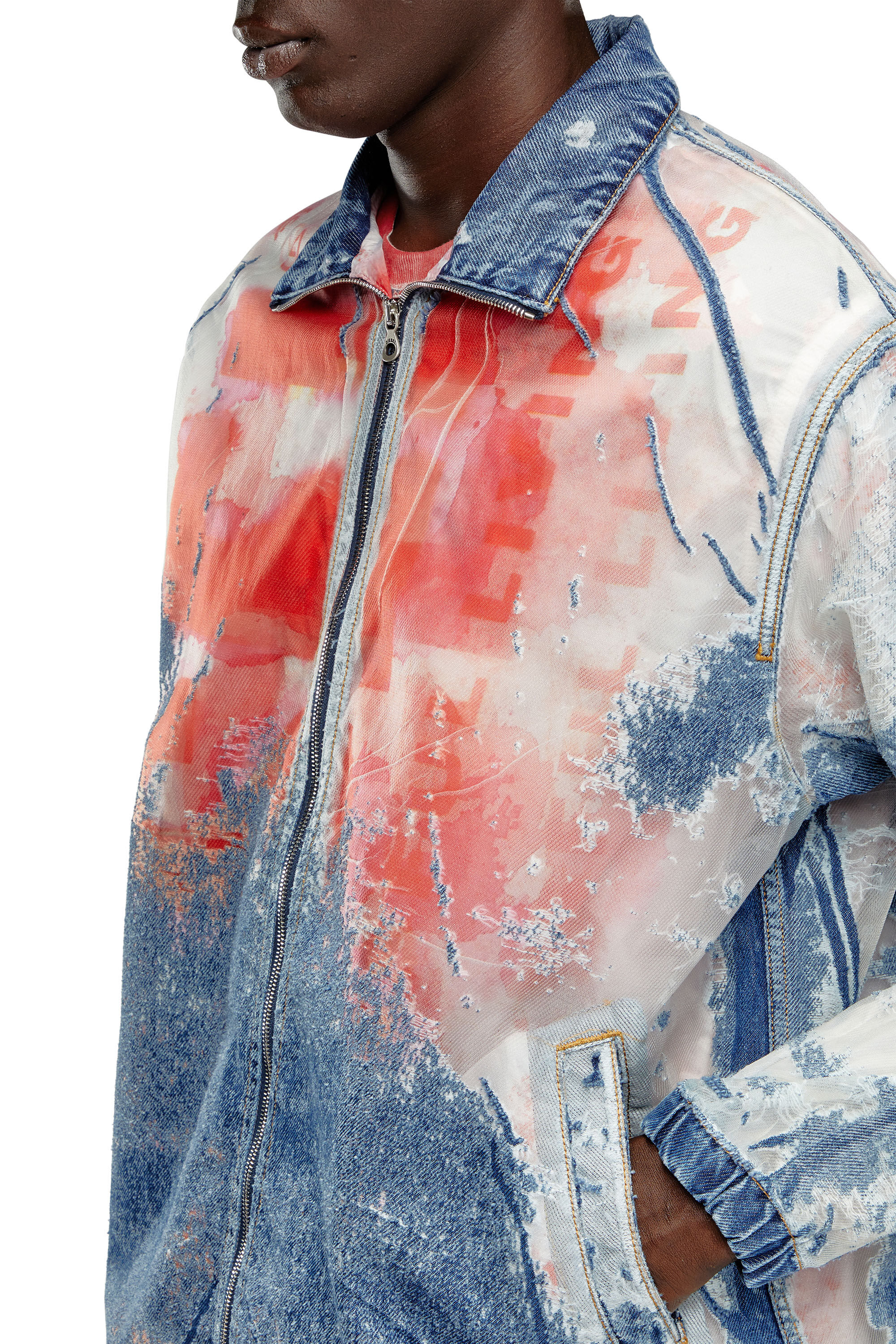 Men's Jacket in devoré denim with logo | Multicolor | Diesel FR