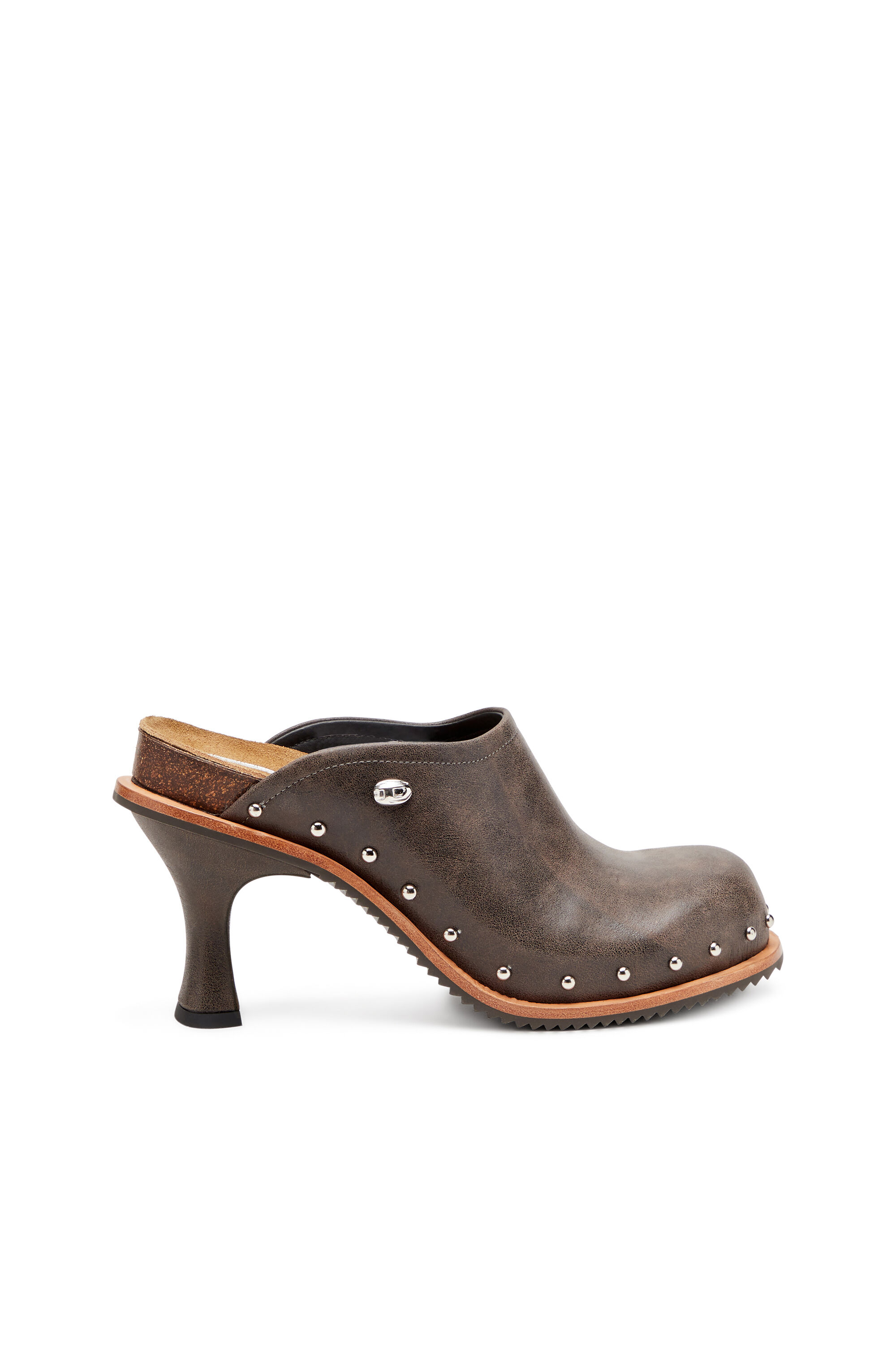 Mules en cuir cloutees Femme Marron Diesel