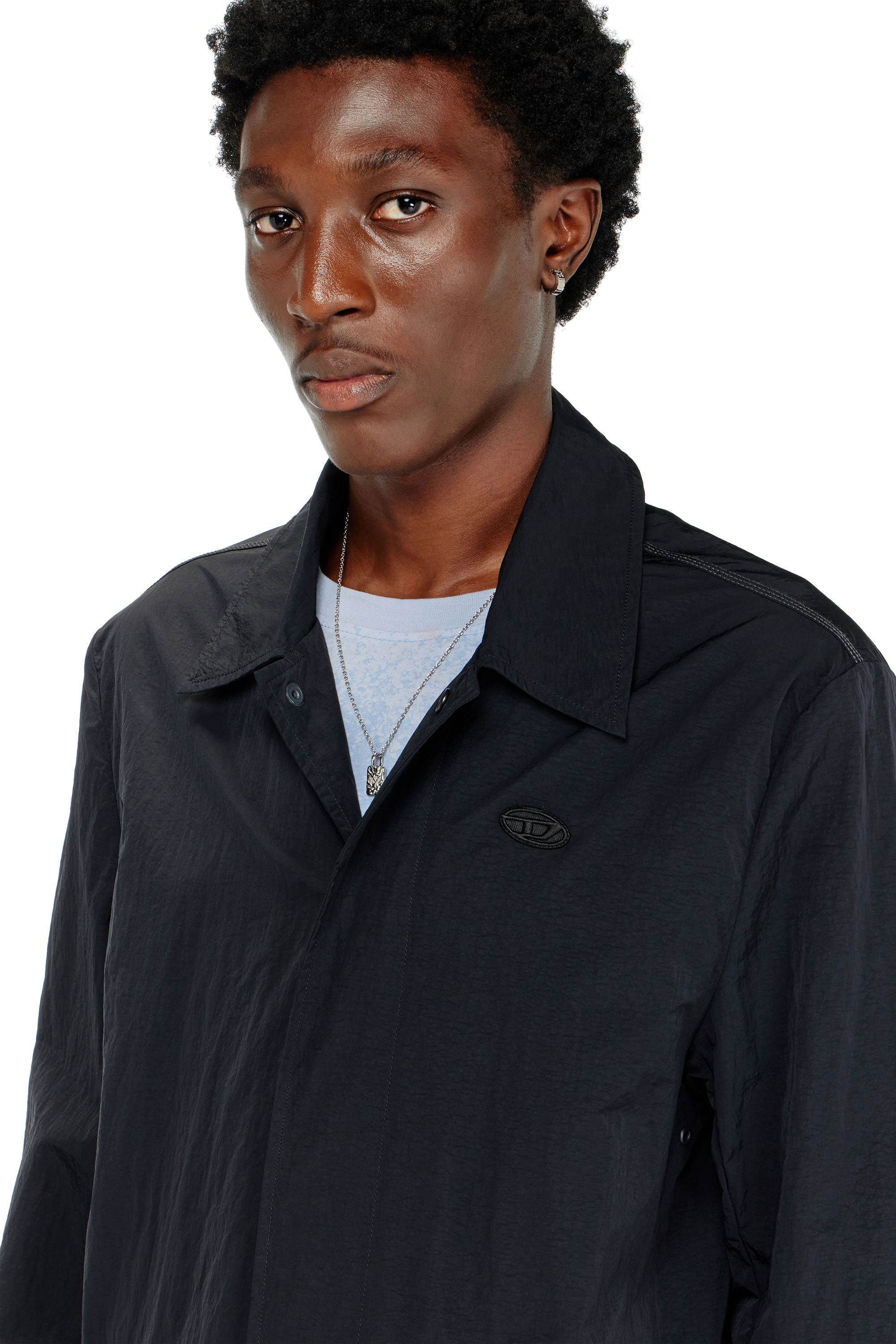 Diesel - J-BURHAT, Man's Nylon coat with shiny crinkle finish in Black - 5