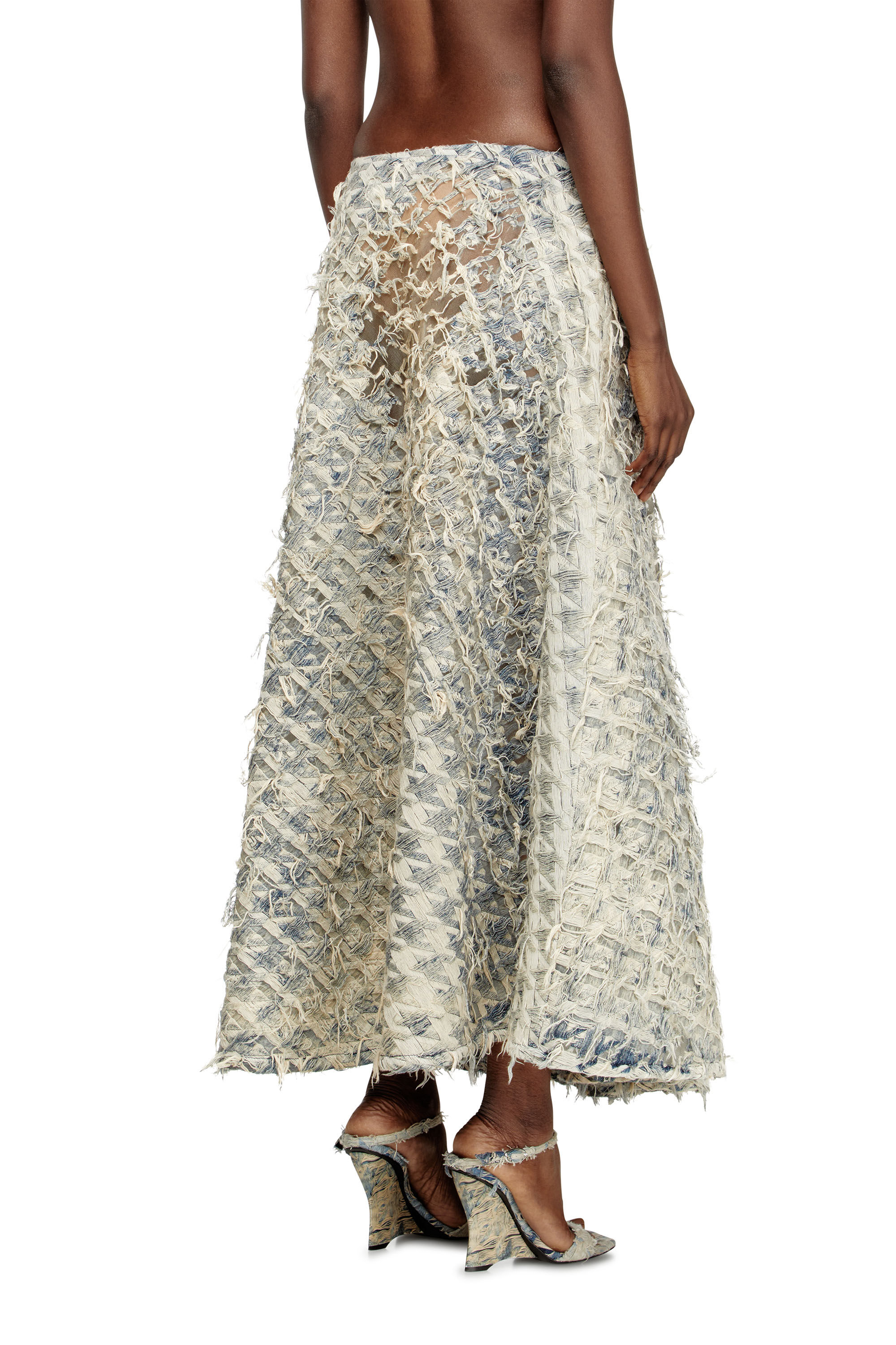 Diesel - DE-ANNINA-FSH, Jupe longue en denim motif pied-de-poule dévoré Femme in Bleu - 2