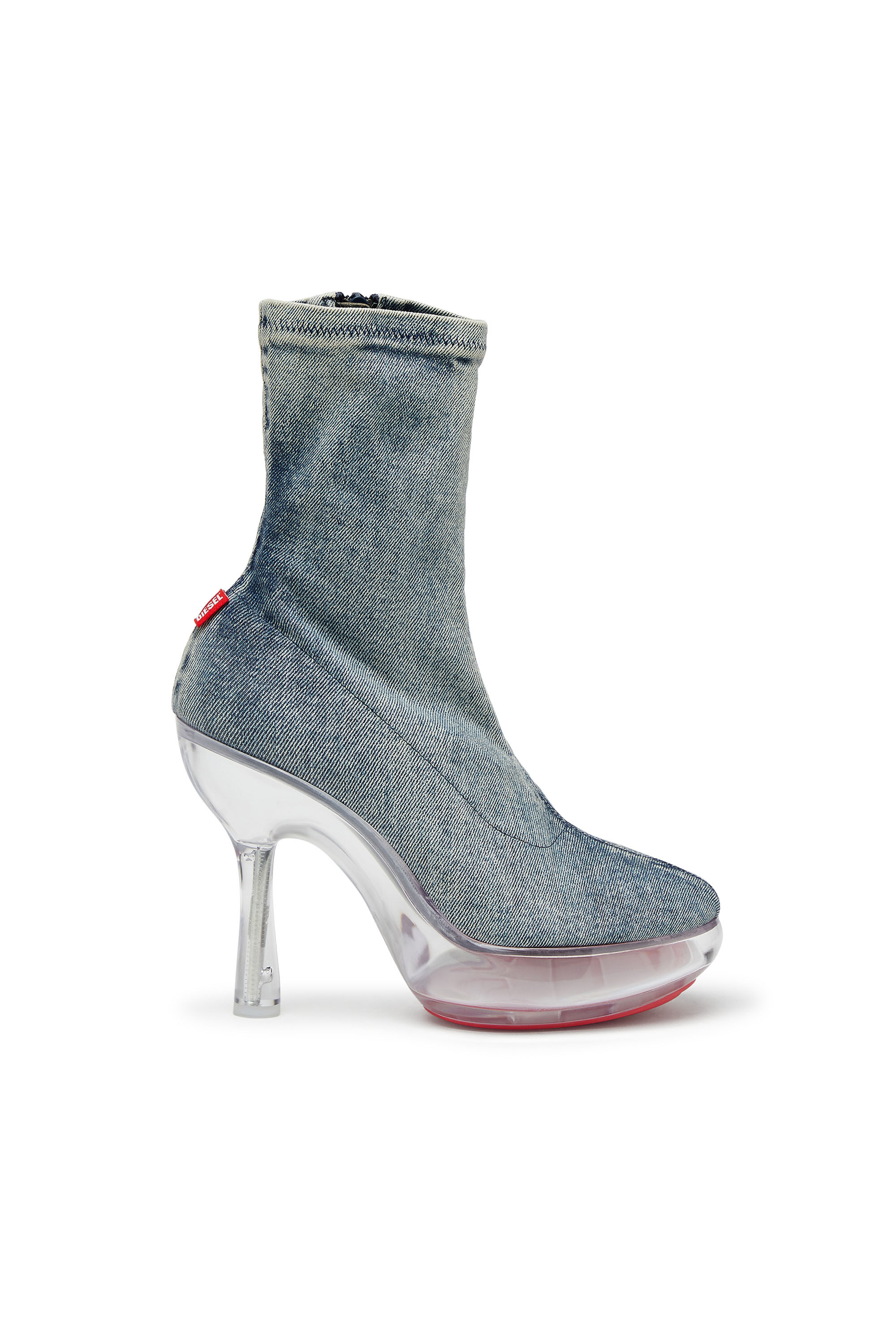 Diesel - D-LAKE PLATFORM MIDB ZIP  STRETCH, D-Lake-Bottines à plateforme en denim et plexiglas Femme in Bleu - 1