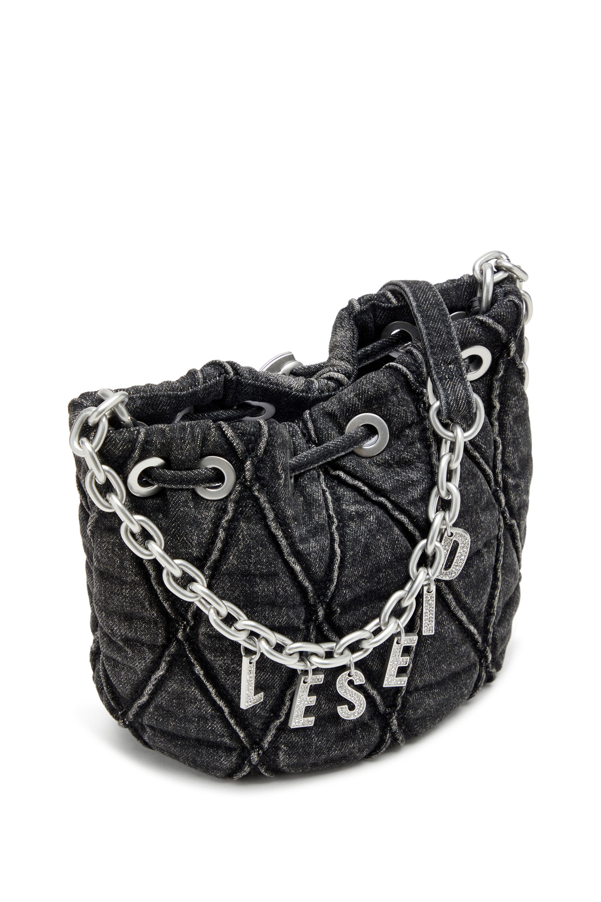 Diesel - CHARM-D BUCKET S, Charm-D S-Mini sac seau en denim matelassé traité Femme in Noir - 2