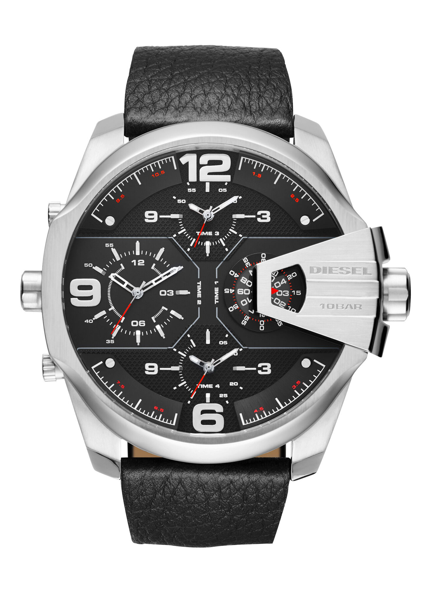 Diesel - DZ7376, Montre en cuir noir et acier, 55 mm Homme in Noir - 1