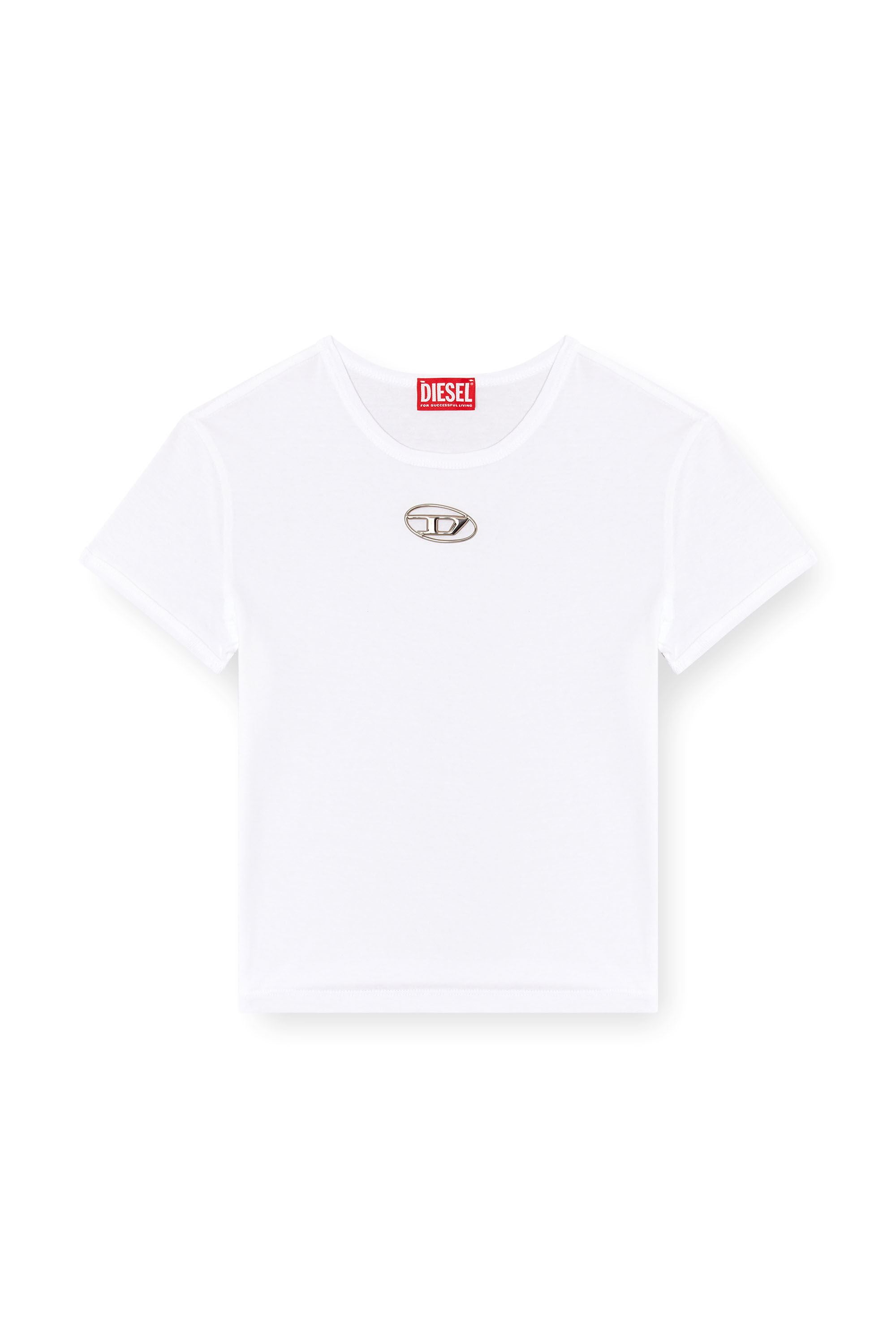 Diesel - T-UNCUTIE-LONG-OD-Q1, T-shirt slim fit avec cut-out Oval D Femme in Blanc - 2
