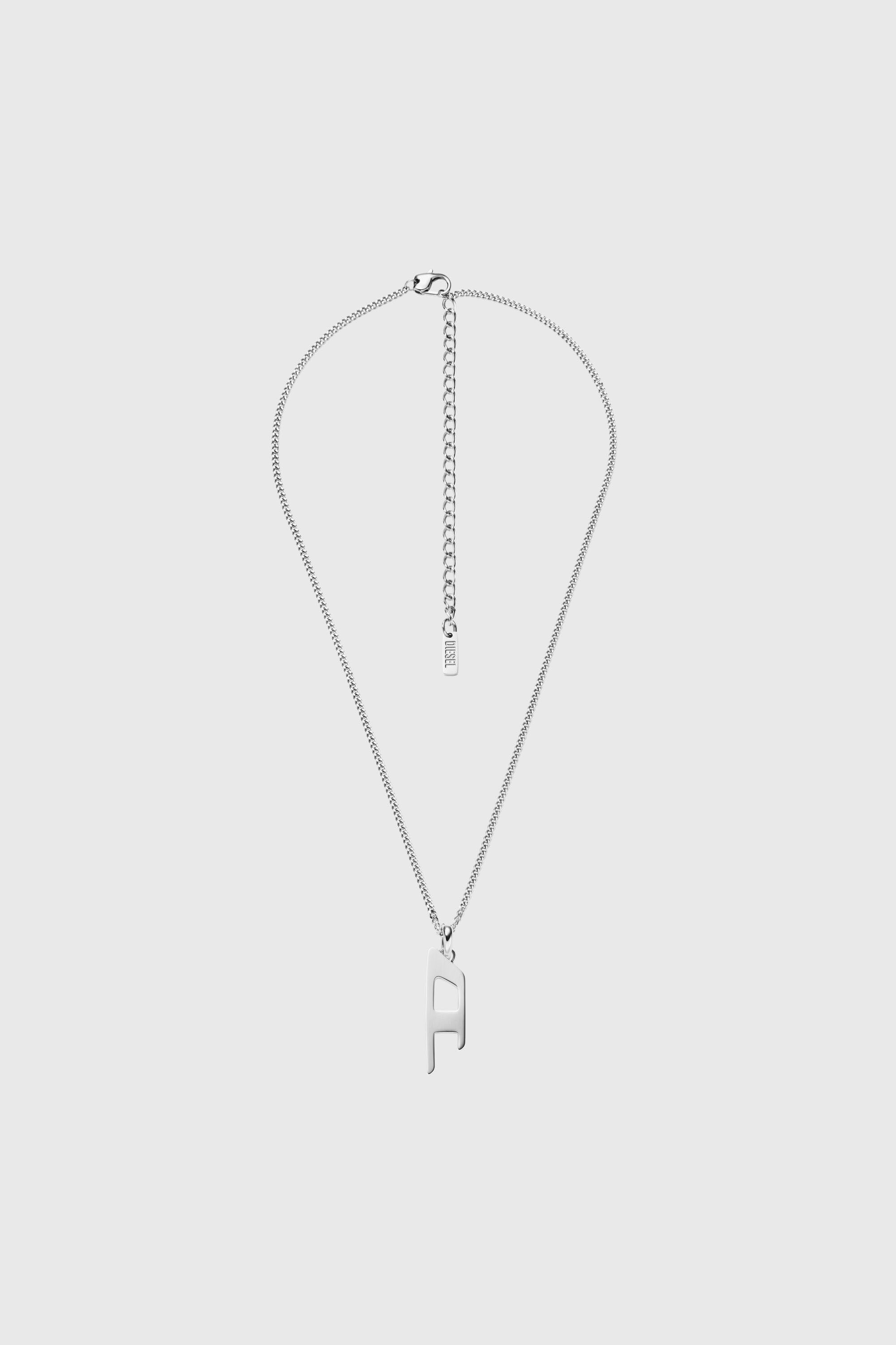 Diesel - DX1625040 JEWELLERY, Collier avec pendentif logo D en acier inoxydable Mixte in Gris argent&eacute; - 1