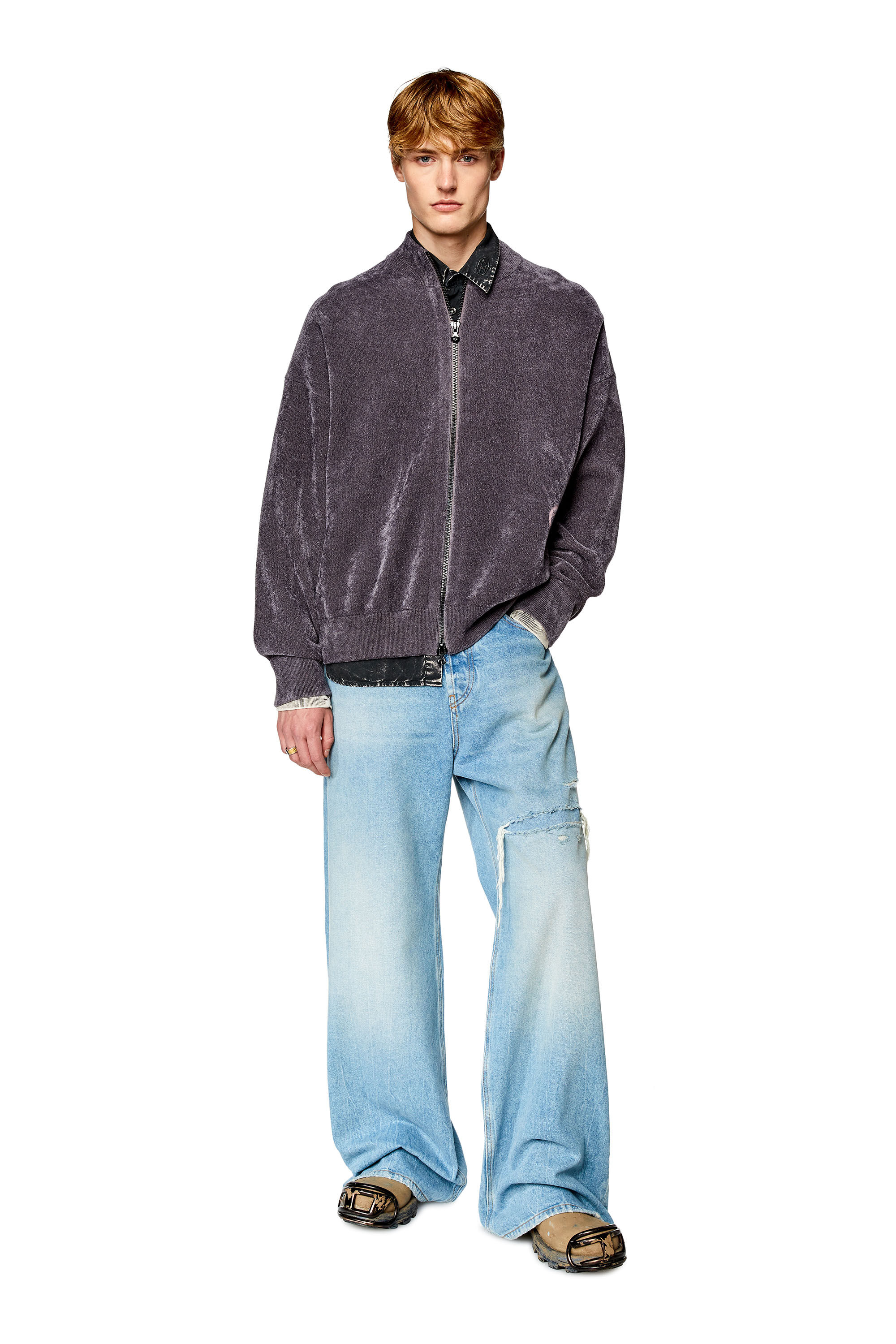 Men's Track jacket with distressed oval D | Grey | Diesel