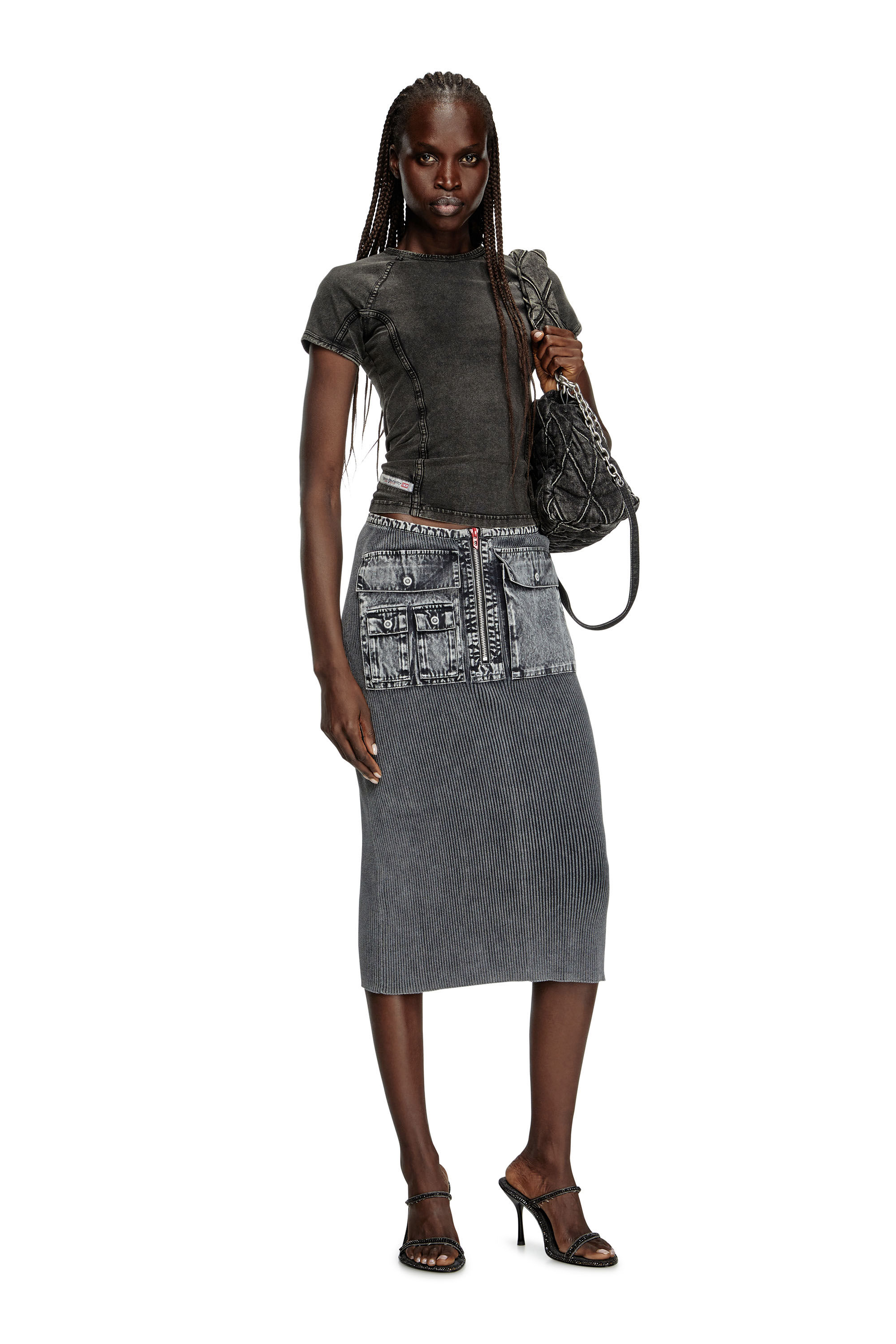 Diesel - T-LYNNE, Top effet denim en jersey stretch Femme in Noir - 1