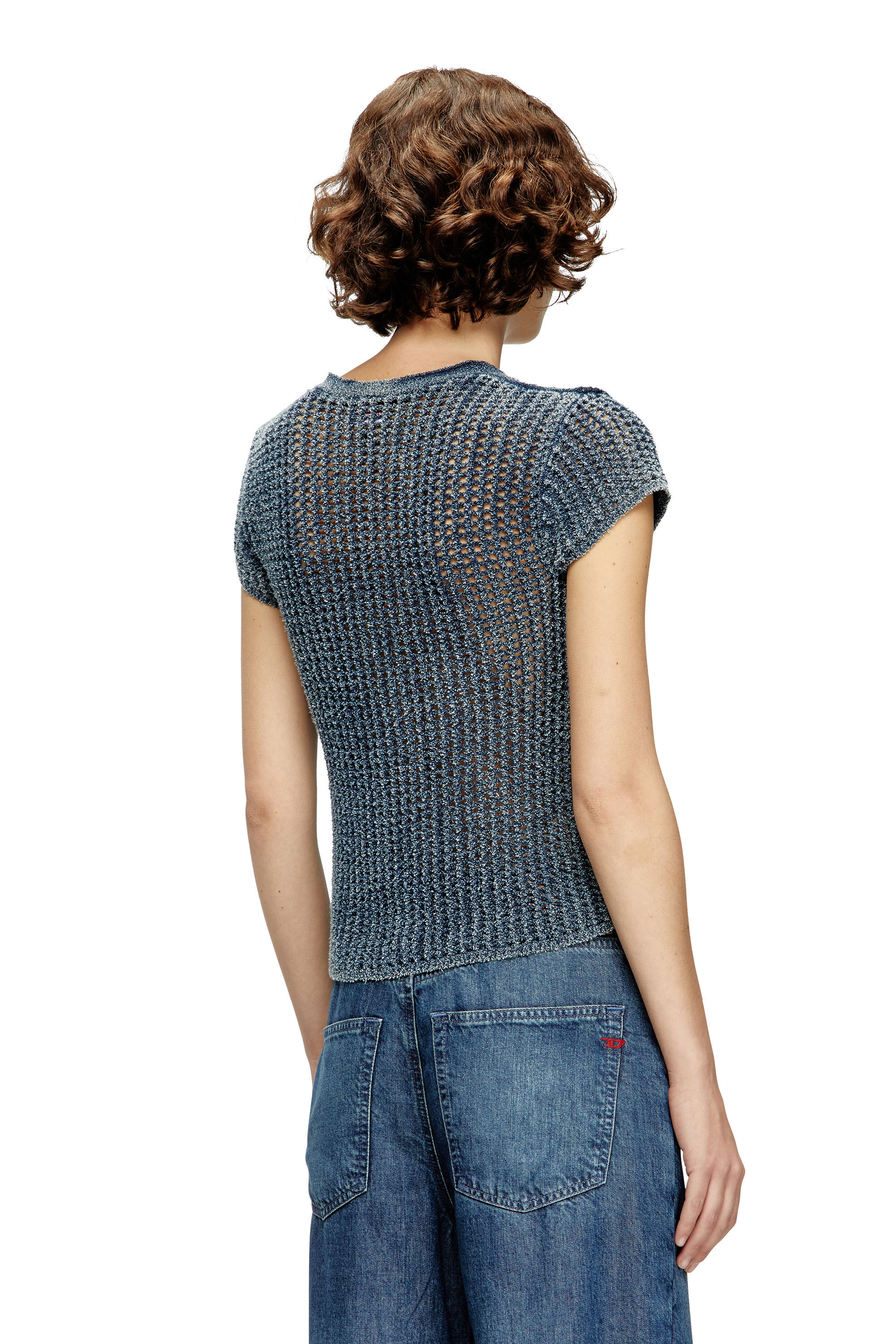 Diesel - M-REZ, Gilet à manches courtes en maille mesh effet denim Femme in Bleu - 4