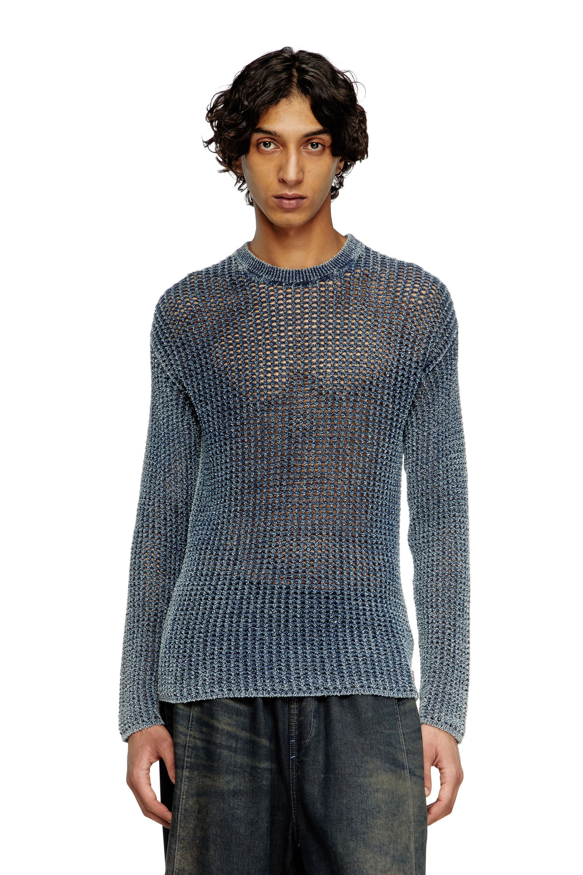 Diesel - K-REDROS, Pull en maille mesh en fil de denim Homme in Bleu - 3