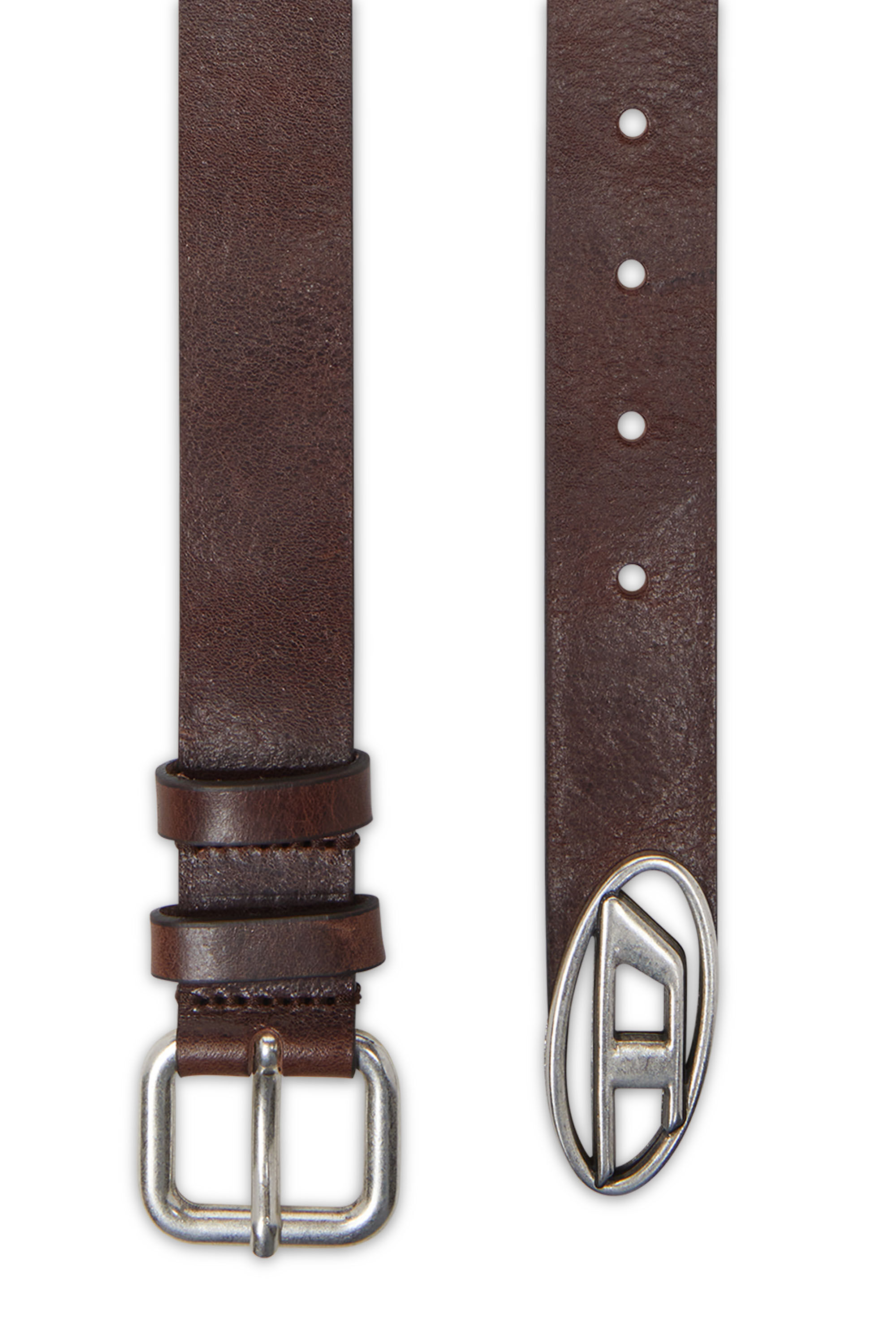 Diesel - B-INLAY, Ceinture 2.9 cm en cuir avec logo oval D Mixte in Marron - 2