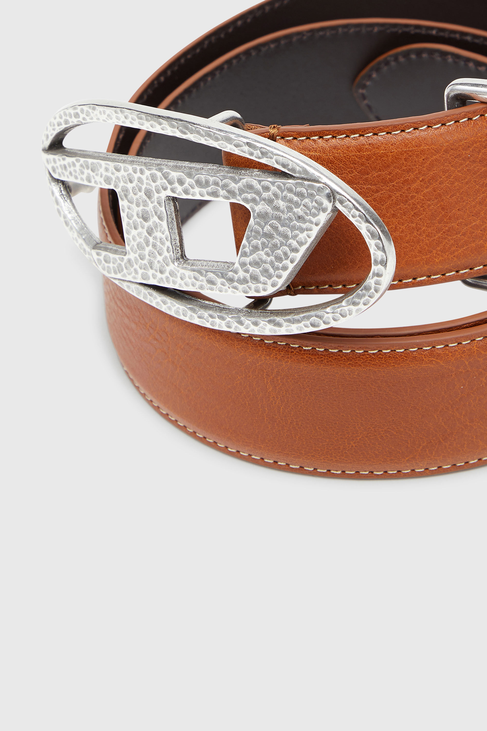 Diesel - B-1DR, 4 cm ceinture en cuir avec boucle Oval D martel&eacute;e Mixte in Marron - 3