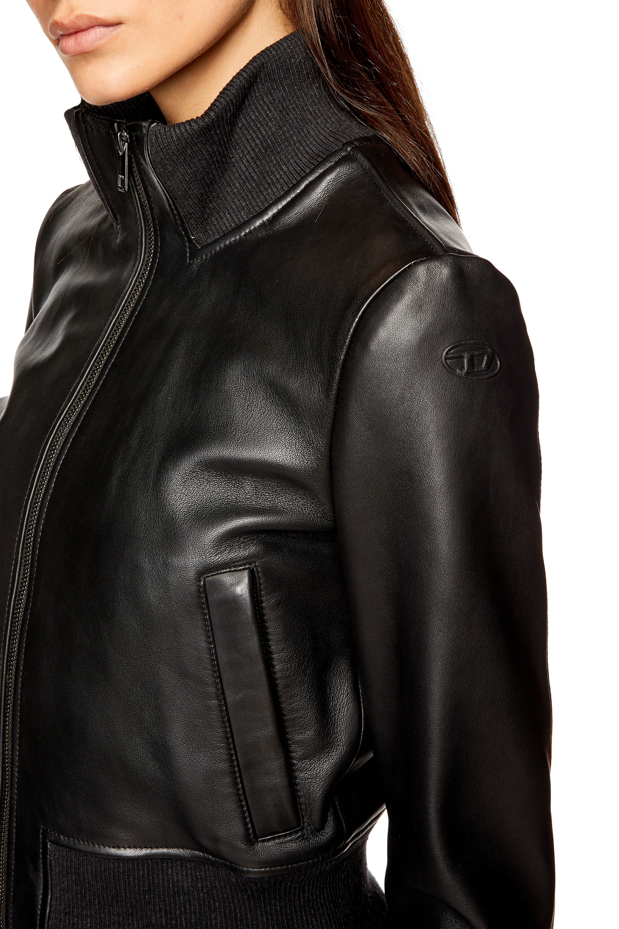 Women's Bomber jacket in waxed leather | Black | Diesel